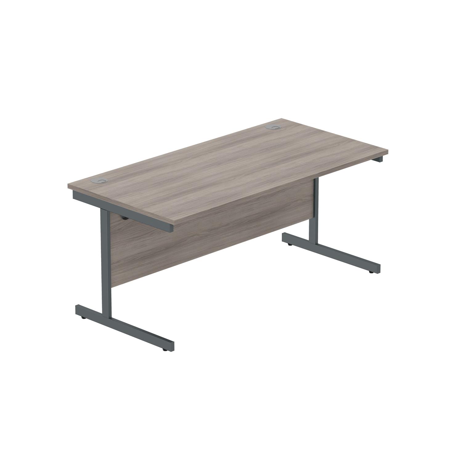 Office Rectangular Desk with Steel Single Upright Cantilever Frame  1600X800 Alaskan Grey Oak/Graphite