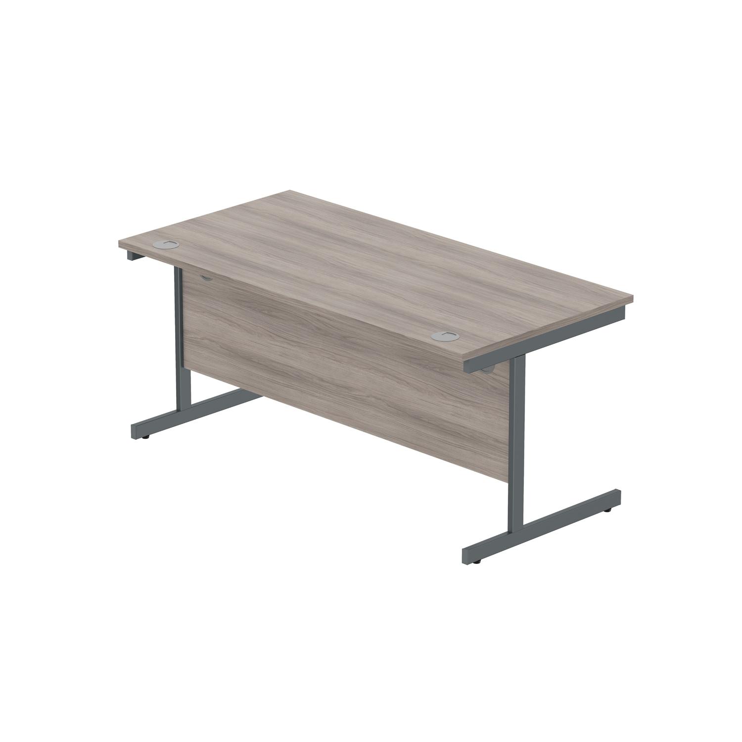 Office Rectangular Desk with Steel Single Upright Cantilever Frame  1600X800 Alaskan Grey Oak/Graphite