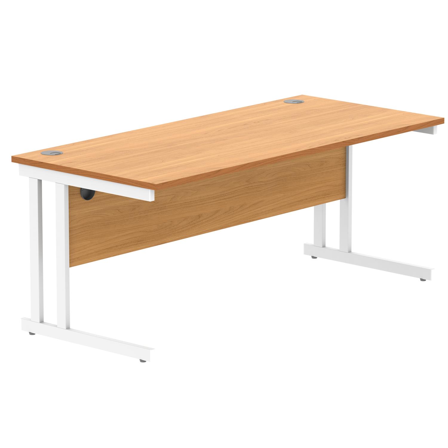 Office Rectangular Desk with Steel Double Upright Cantilever Frame  1800X800 Norwegian Beech/White