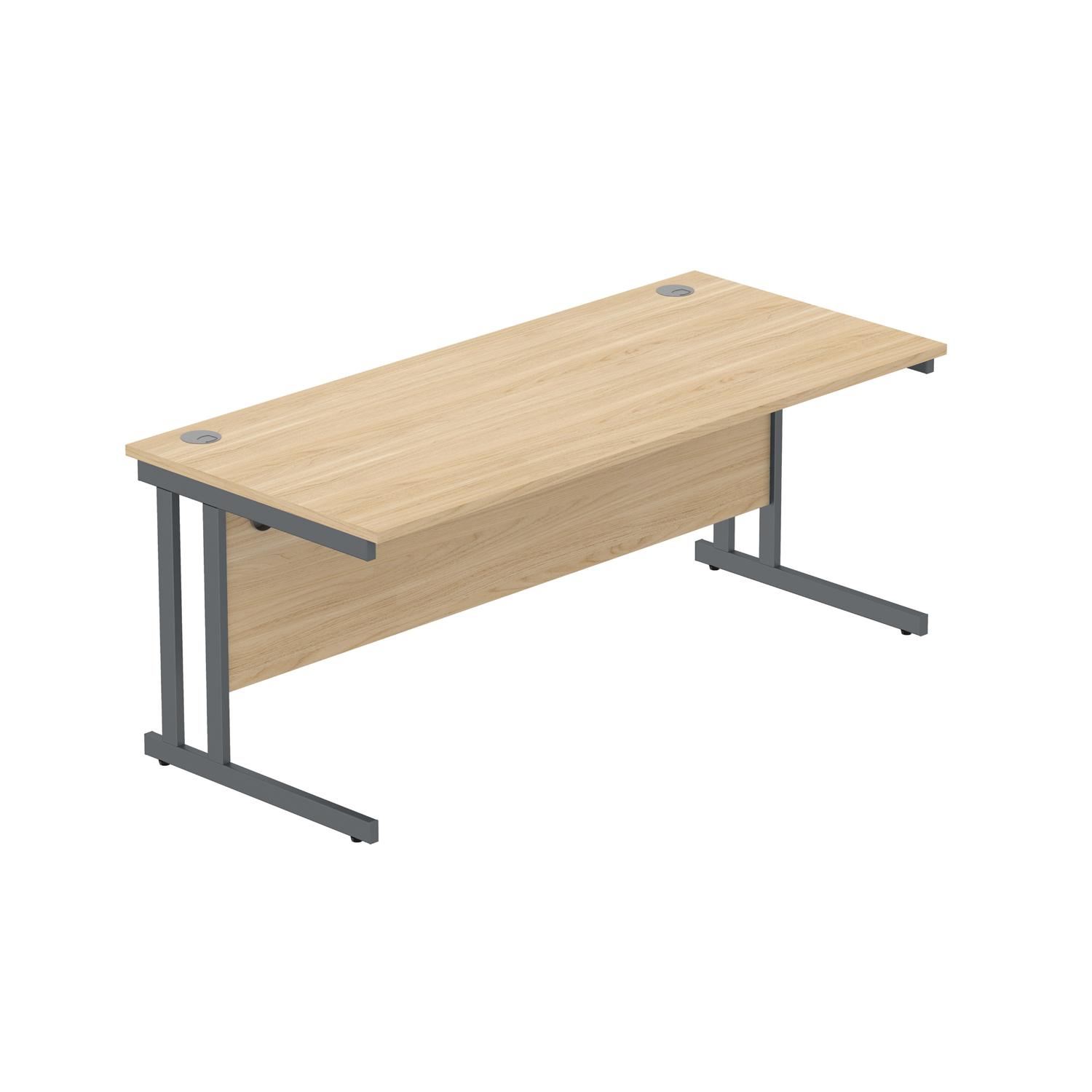 Office Rectangular Desk with Steel Double Upright Cantilever Frame  1800X800 Canadian Oak/Graphite