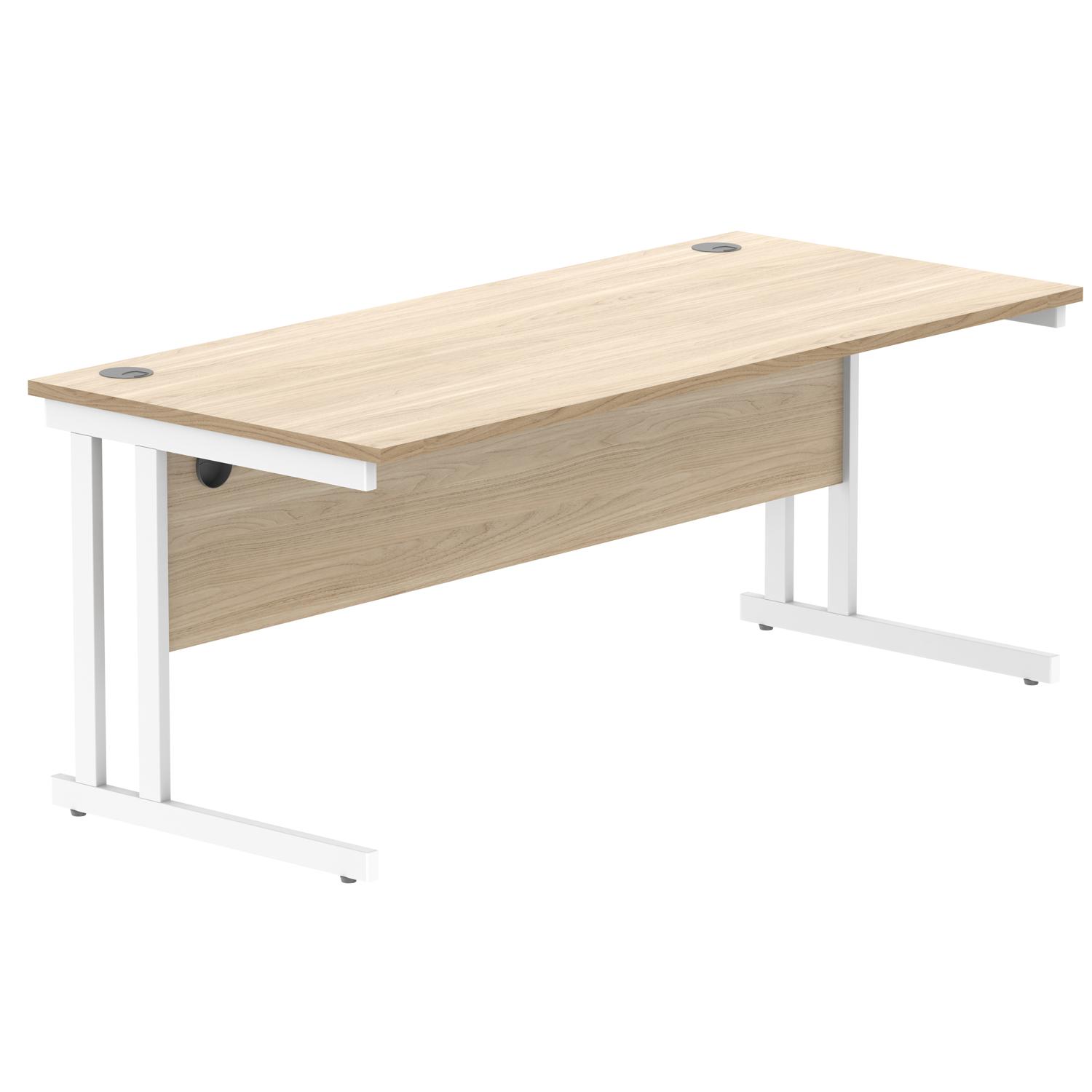 Office Rectangular Desk with Steel Double Upright Cantilever Frame  1800X800 Canadian Oak/White