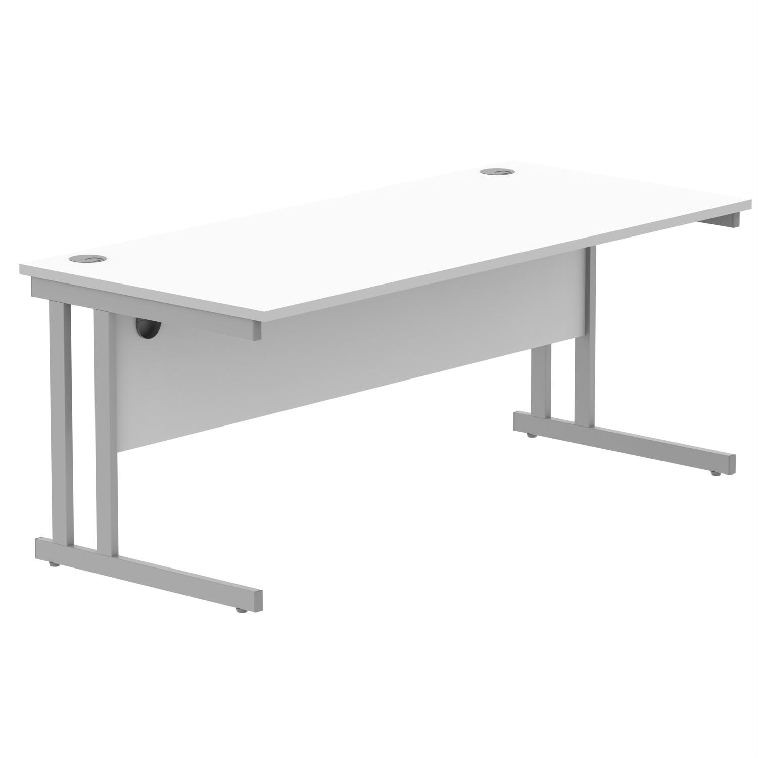 Office Rectangular Desk with Steel Double Upright Cantilever Frame  1800X800 Arctic White/Silver