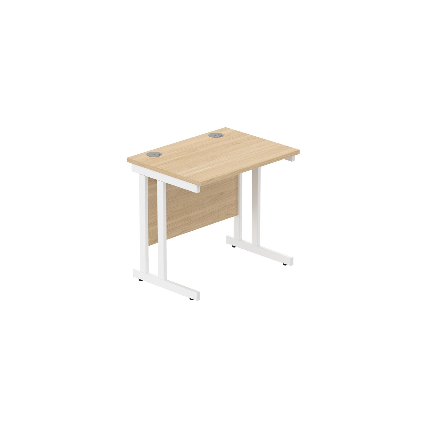 Office Rectangular Desk with Steel Double Upright Cantilever Frame  800X600 Canadian Oak/White