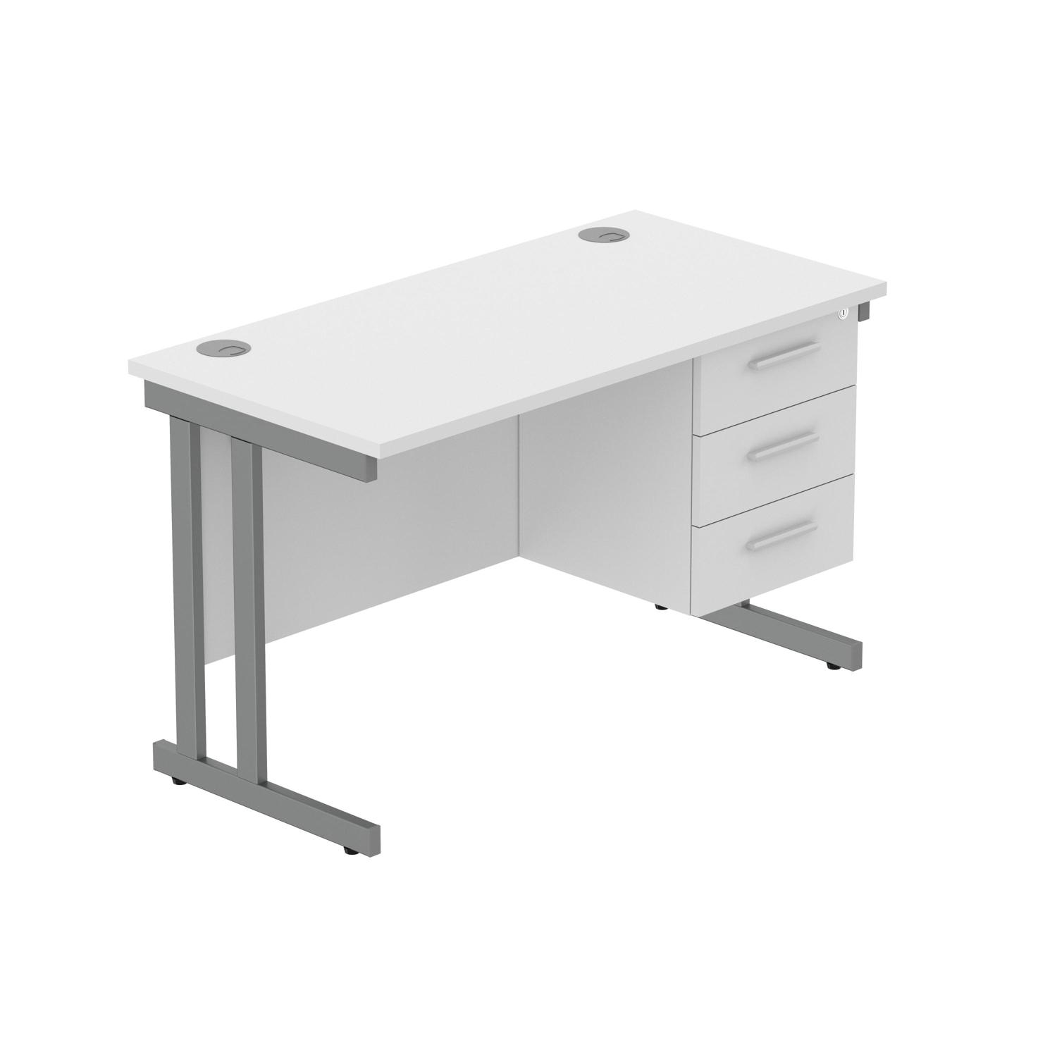 Office Rectangular Desk with Steel Double Upright Cantilever Legs + 3 Drawer Fixed Pedestal  1200X600 Arctic White/Graphite