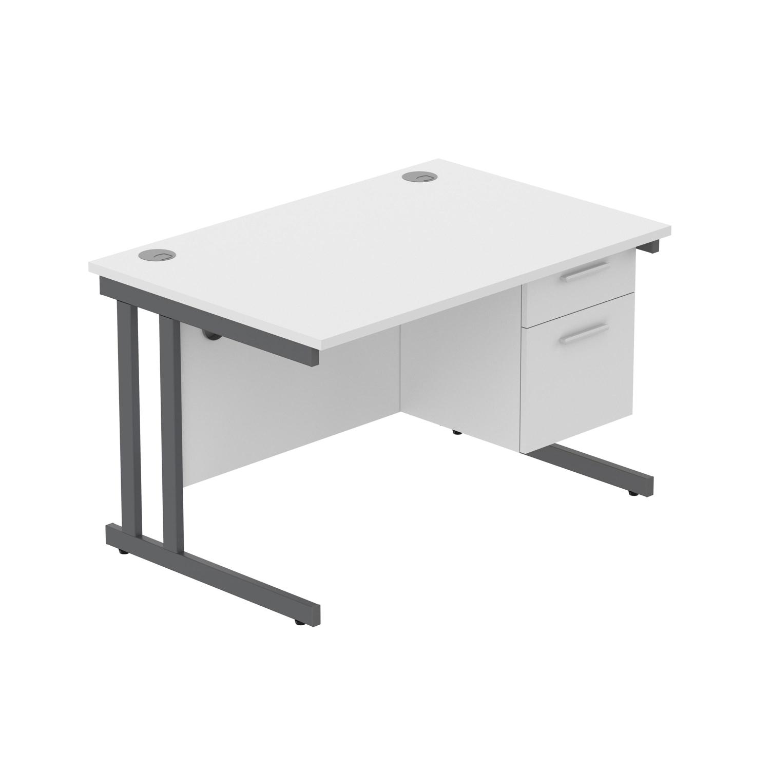 Office Rectangular Desk with Steel Double Upright Cantilever Legs + 2 Drawer Fixed Pedestal  1200X800 Arctic White/Graphite