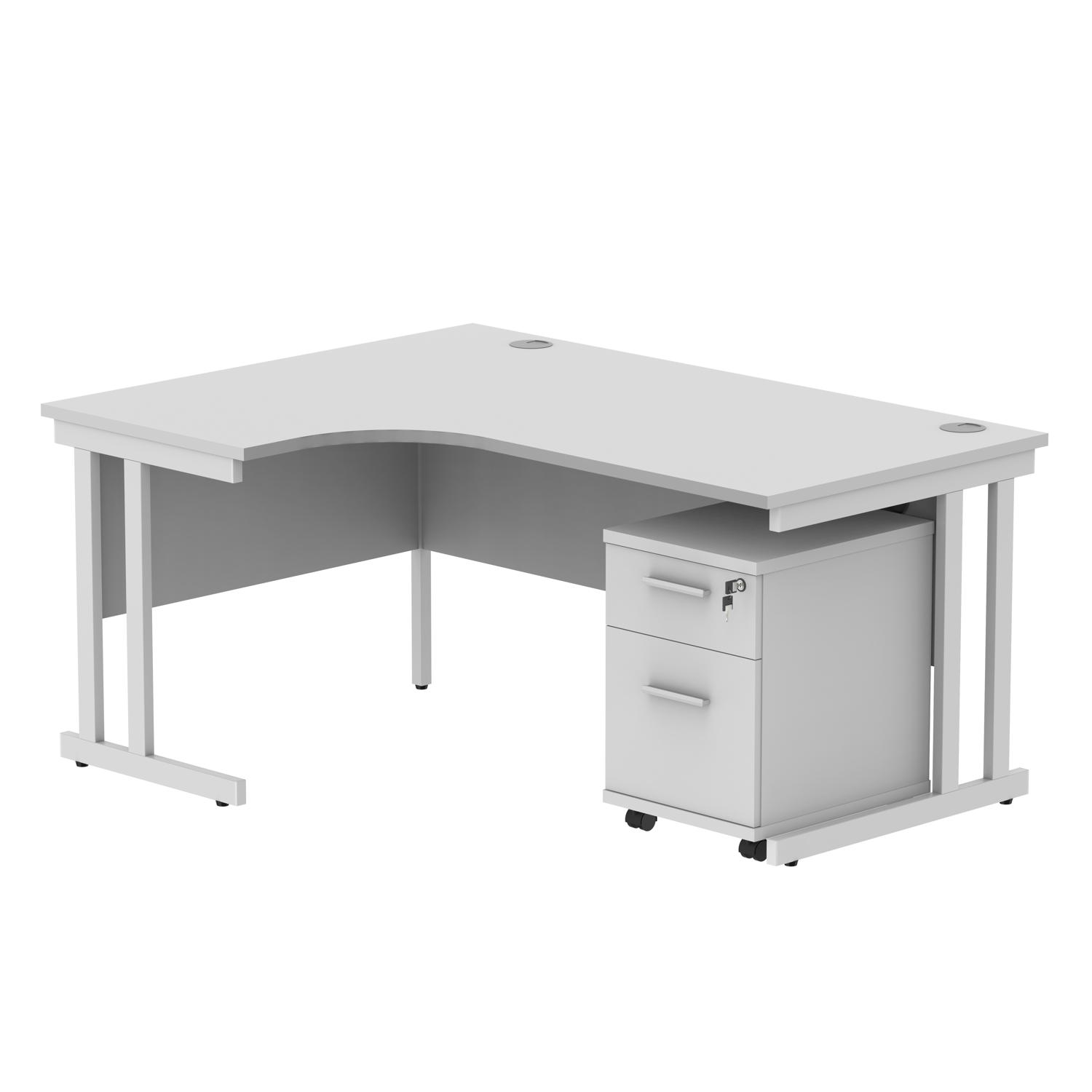 Double Upright Left Hand Radial Desk + 2 Drawer Mobile Under Desk Pedestal  1600X1200 Arctic White/White