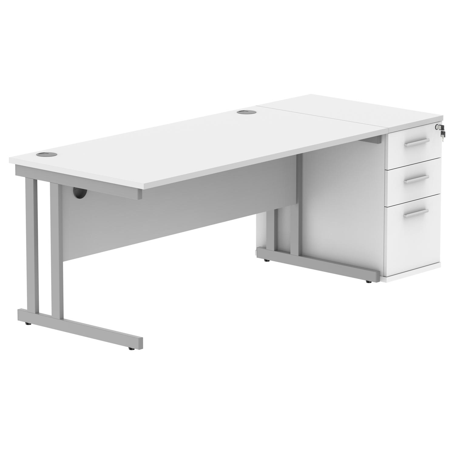 Double Upright Rectangular Desk + Desk High Pedestal  1600X800 Arctic White/Silver