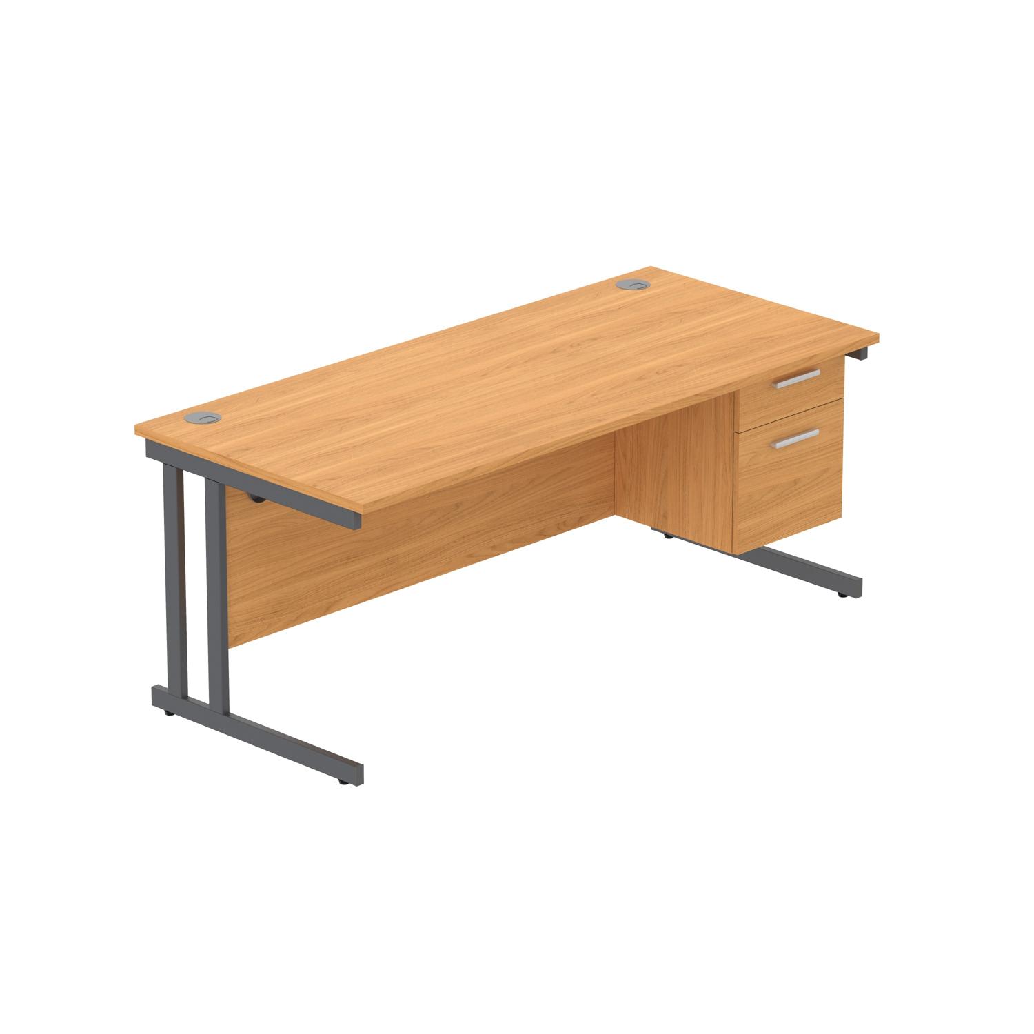 Office Rectangular Desk with Steel Double Upright Cantilever Legs + 2 Drawer Fixed Pedestal  1800X800 Norwegian Beech/Graphite