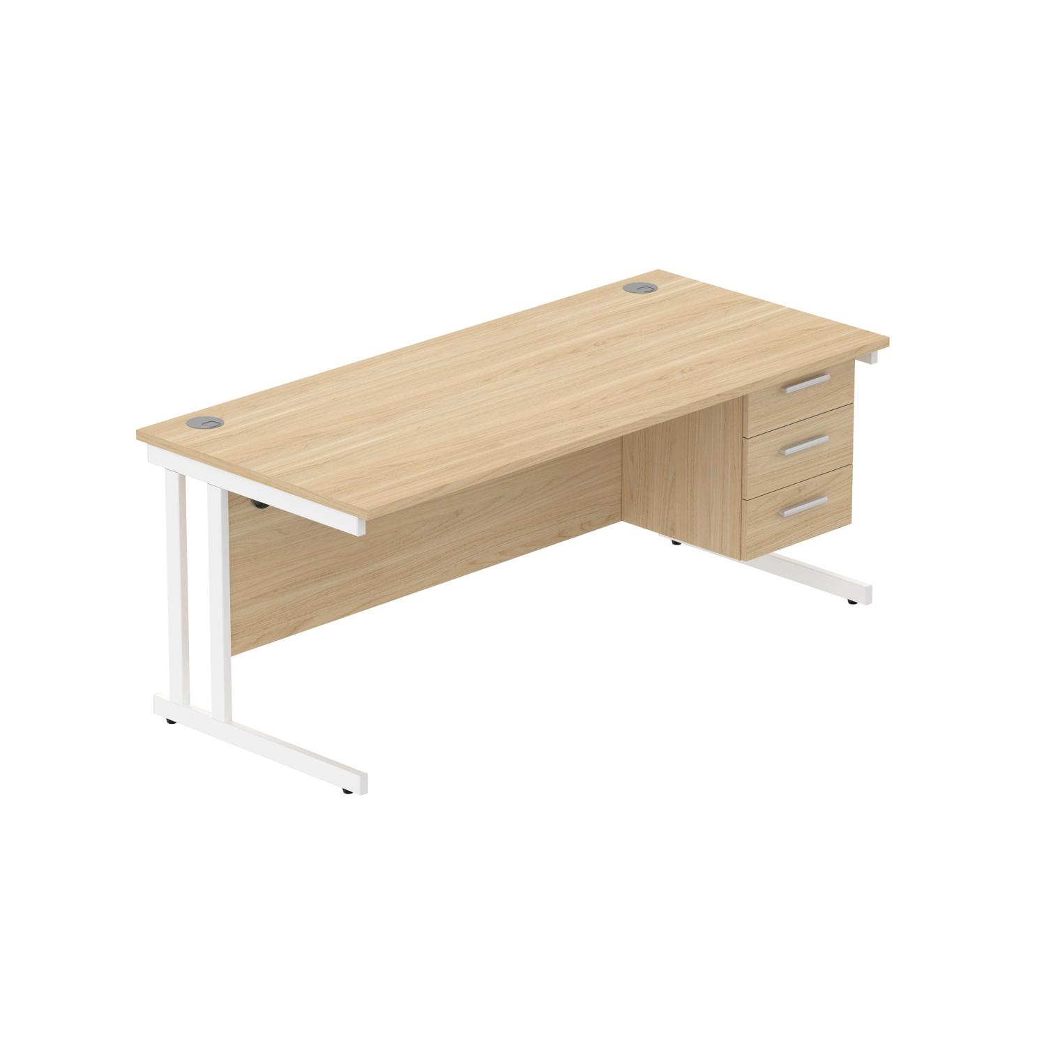 Office Rectangular Desk with Steel Double Upright Cantilever Legs + 3 Drawer Fixed Pedestal 1800X800 Canadian Oak/White Office Rectangular Desk with Steel Double Upright Cantilever Legs + 3 Drawer Fixed Pedestal 1800X800 Canadian Oak/White