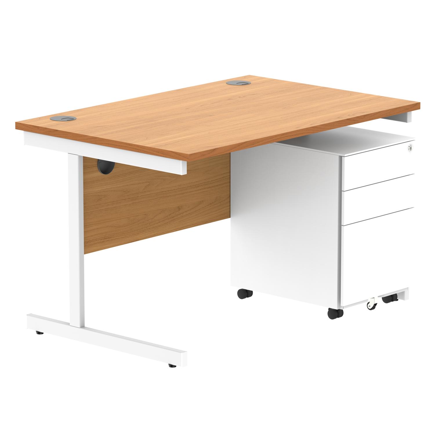 CORE Single Upright Rectangular Desk + Under Desk Steel Pedestal 3 Drawers  1200 X 800 Norwegian Beech/White