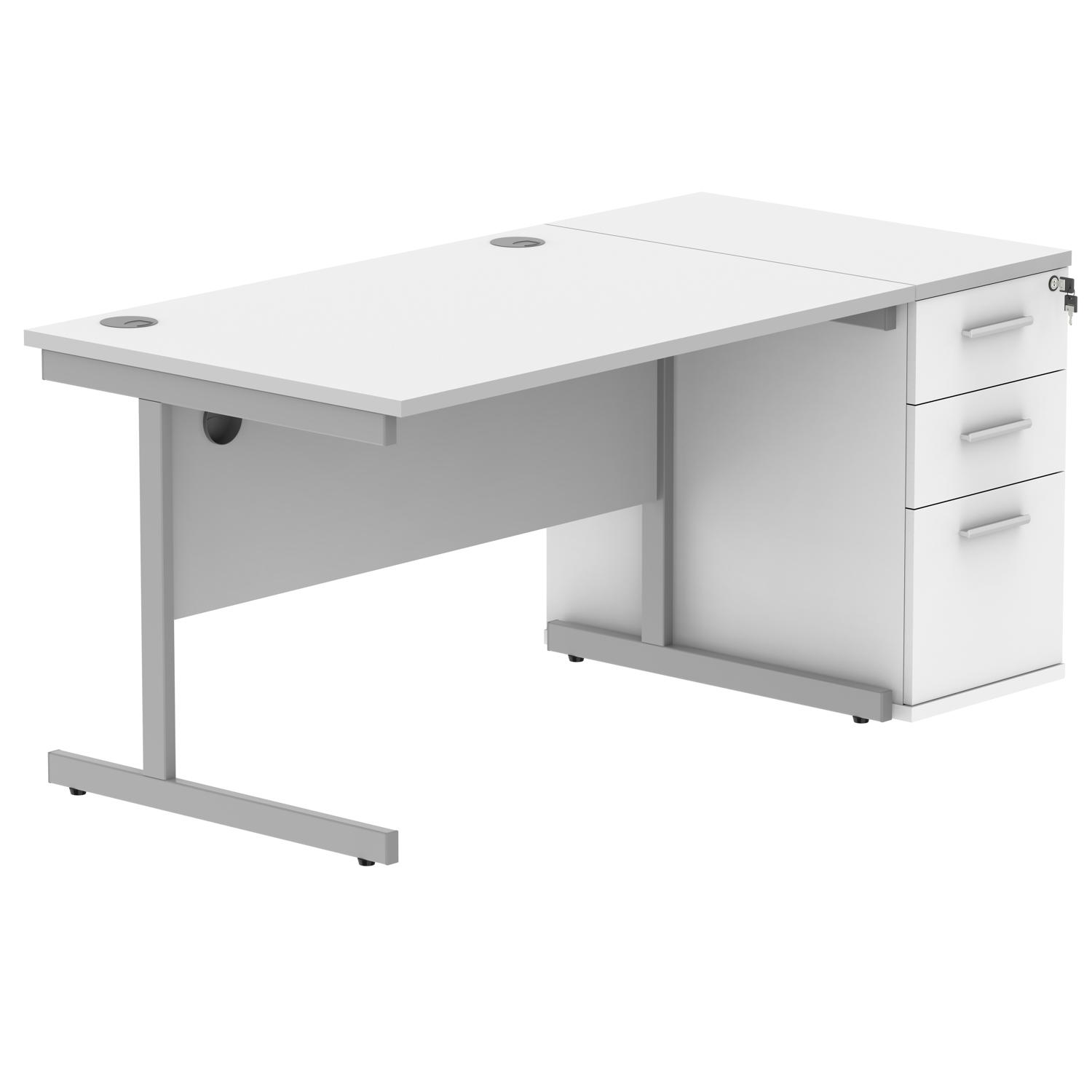 Single Upright Rectangular Desk + Desk High Pedestal  1200 X 800 Arctic White/Silver