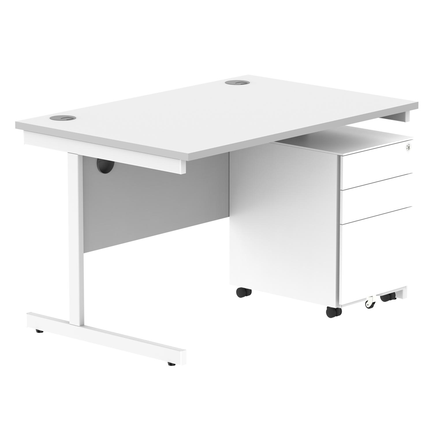 CORE Single Upright Rectangular Desk + Under Desk Steel Pedestal 3 Drawers  1200 X 800 Arctic White/White