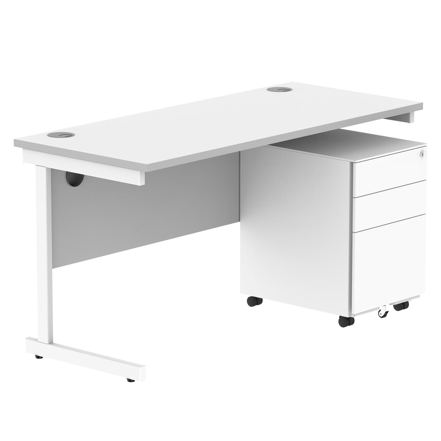 CORE Single Upright Rectangular Desk + Under Desk Steel Pedestal 3 Drawers  1400 X 600 Arctic White/White