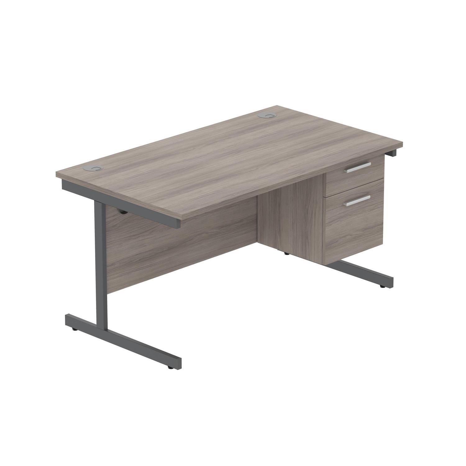 Office Rectangular Desk with Steel Single Upright Cantilever Legs + 2 Drawer Fixed Pedestal  1400X800 Alaskan Grey Oak/Graphite