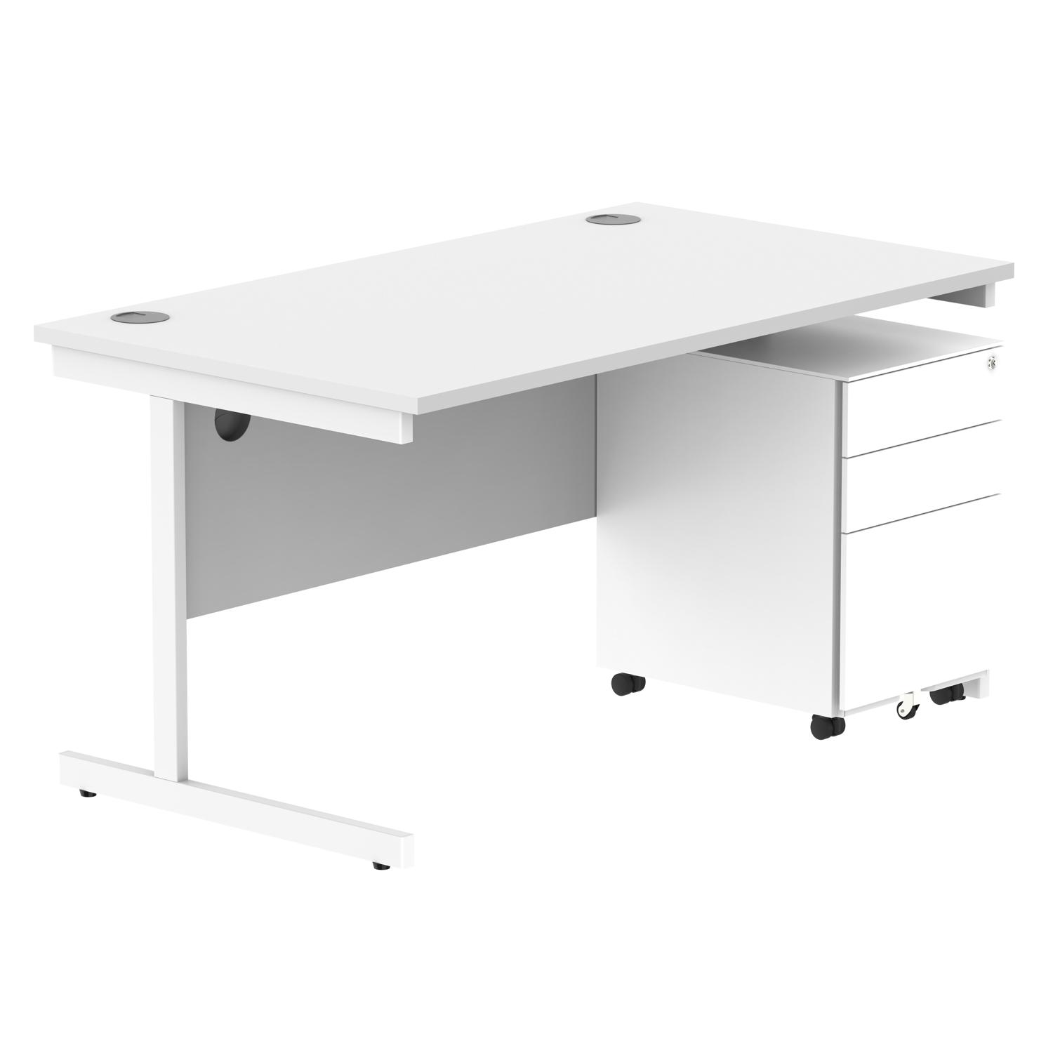 CORE Single Upright Rectangular Desk + Under Desk Steel Pedestal 3 Drawers  1400 X 800 Arctic White/White