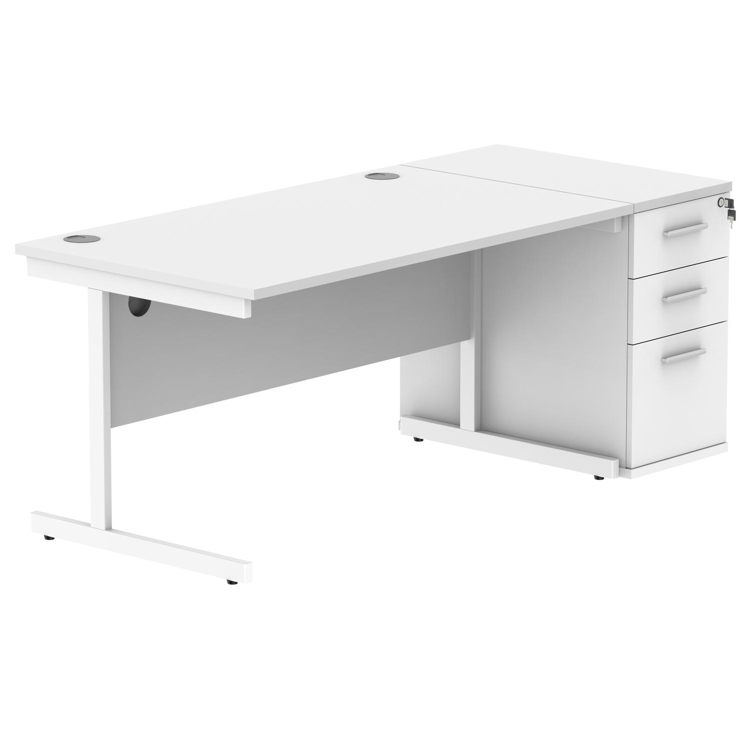 Single Upright Rectangular Desk + Desk High Pedestal  1400 X 800 Arctic White/White