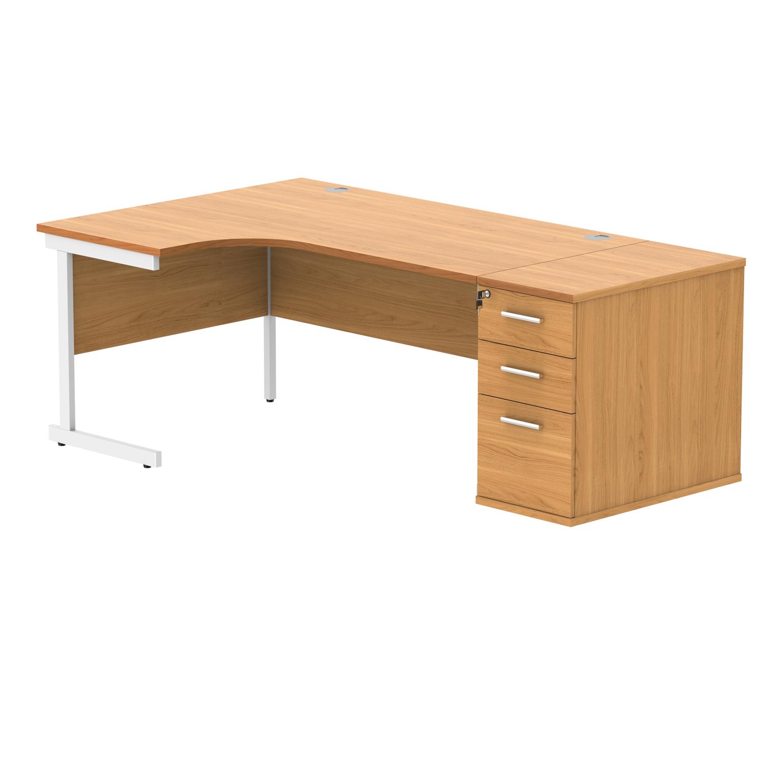 Single Upright Left Hand Radial Desk + Desk High Pedestal  800mm Deep Pedestal 1600 X 1200 Norwegian Beech/White
