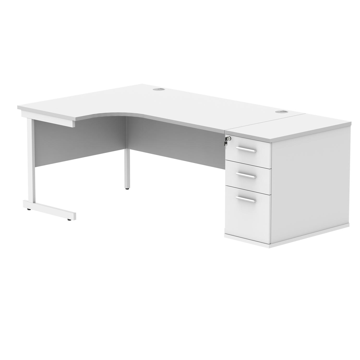 Single Upright Left Hand Radial Desk + Desk High Pedestal  800mm Deep Pedestal 1600 X 1200 Arctic White/White