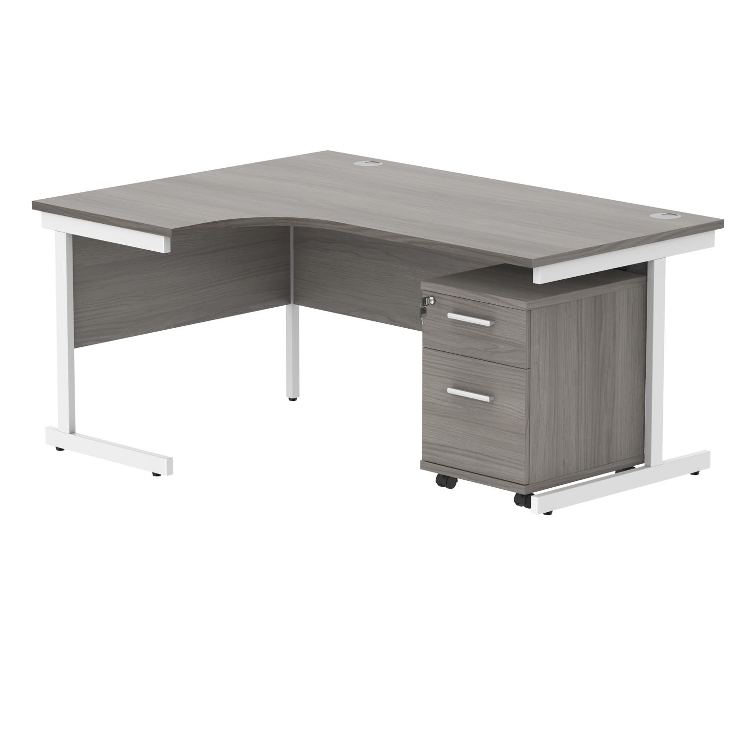 Single Upright Left Hand Radial Desk + 2 Drawer Mobile Under Desk Pedestal  1600 X 1200 Alaskan Grey Oak/White