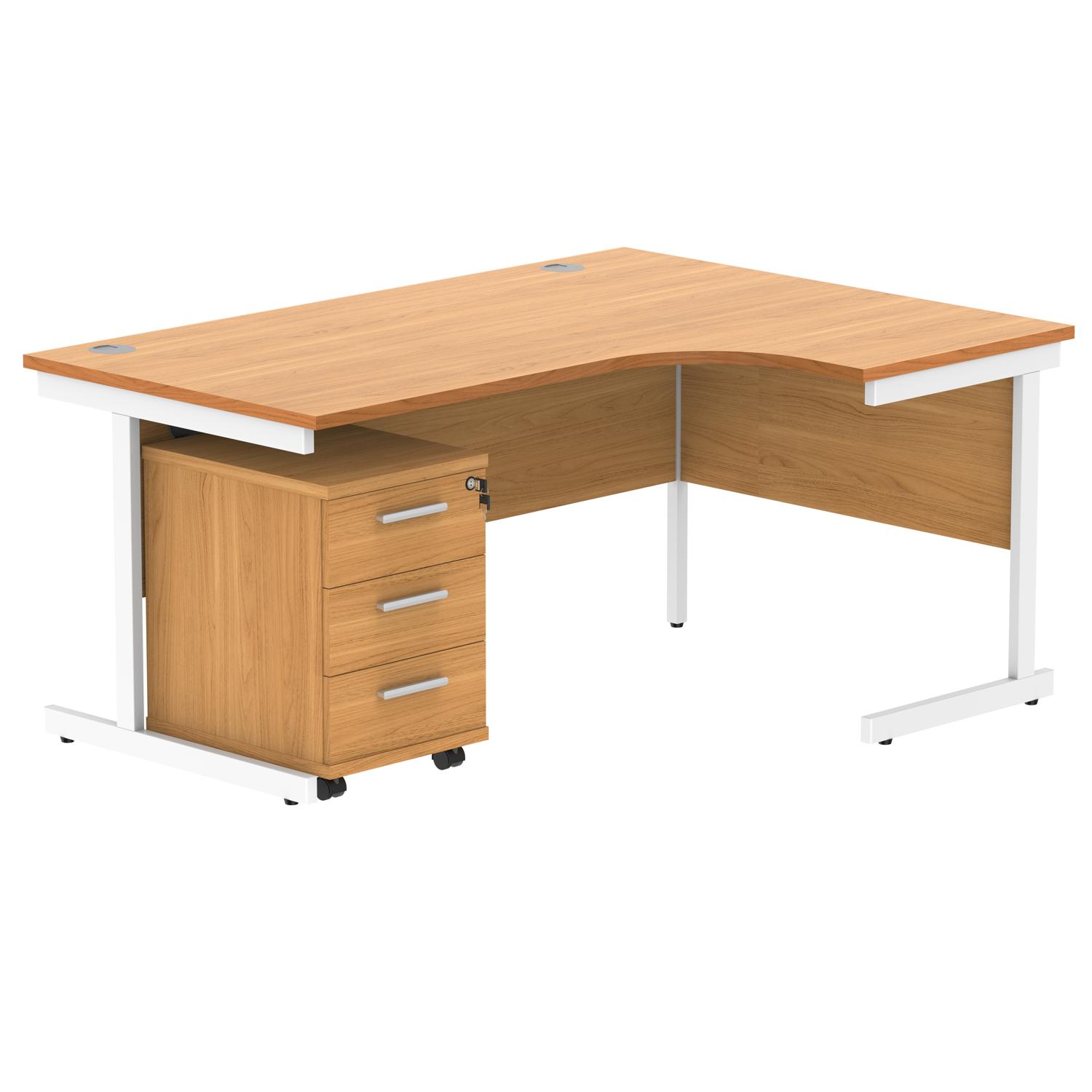 Single Upright Right Hand Radial Desk + 3 Drawer Mobile Under Desk Pedestal  1600 X 1200 Norwegian Beech/White