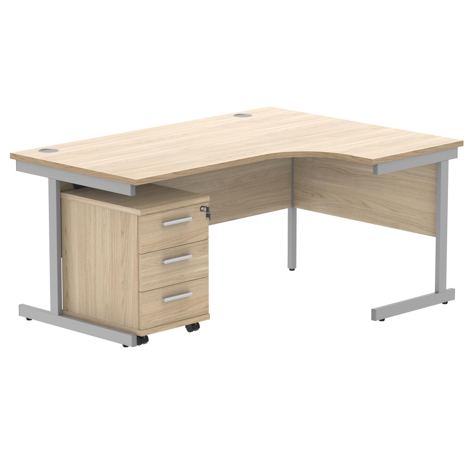 Single Upright Right Hand Radial Desk + 3 Drawer Mobile Under Desk Pedestal  1600 X 1200 Canadian Oak/Silver