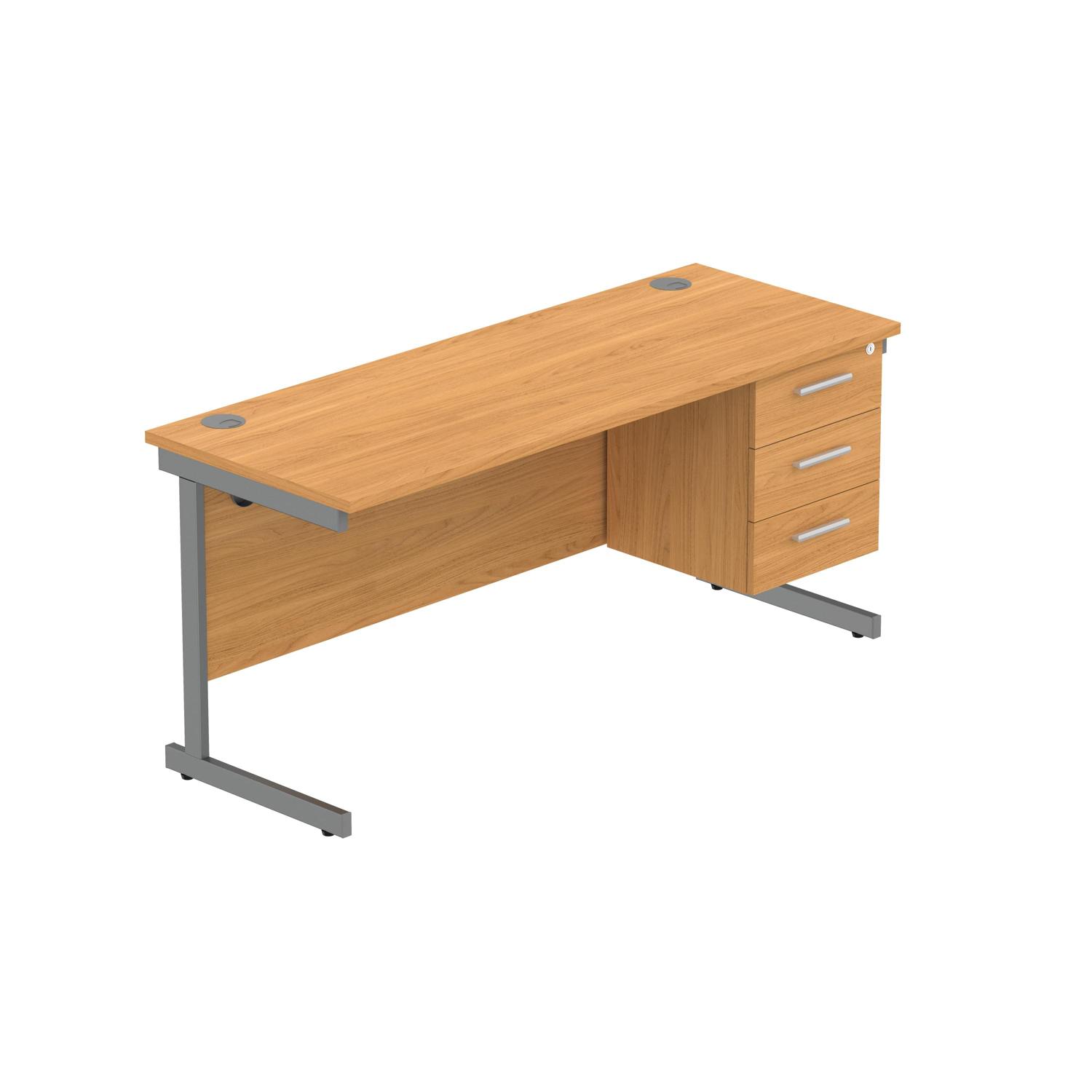 Office Rectangular Desk with Steel Single Upright Cantilever Legs + 3 Drawer Fixed Pedestal  1600X600 Norwegian Beech/Graphite