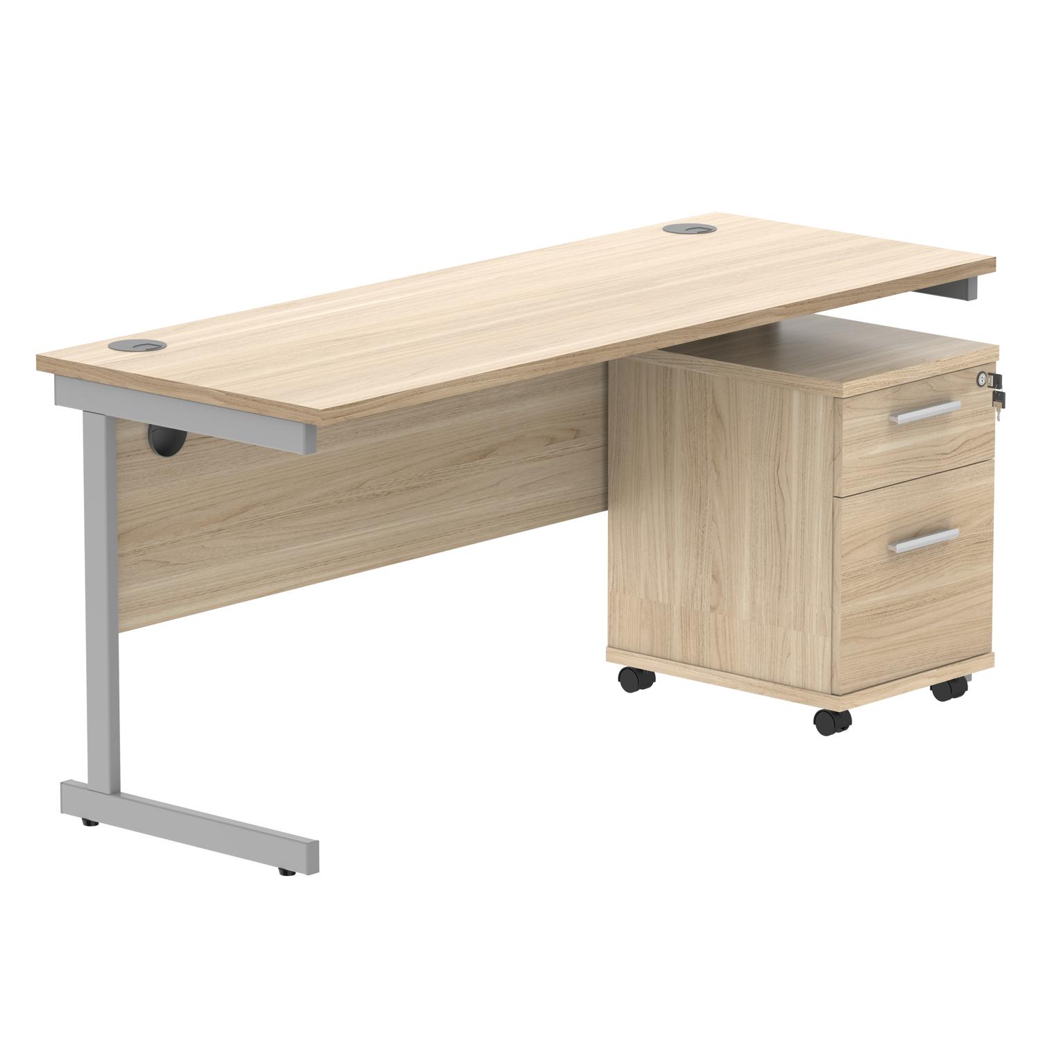 Single Upright Rectangular Desk + 2 Drawer Mobile Under Desk Pedestal 1600 X 600 Canadian Oak/Silver Single Upright Rectangular Desk + 2 Drawer Mobile Under Desk Pedestal 1600 X 600 Canadian Oak/Silver