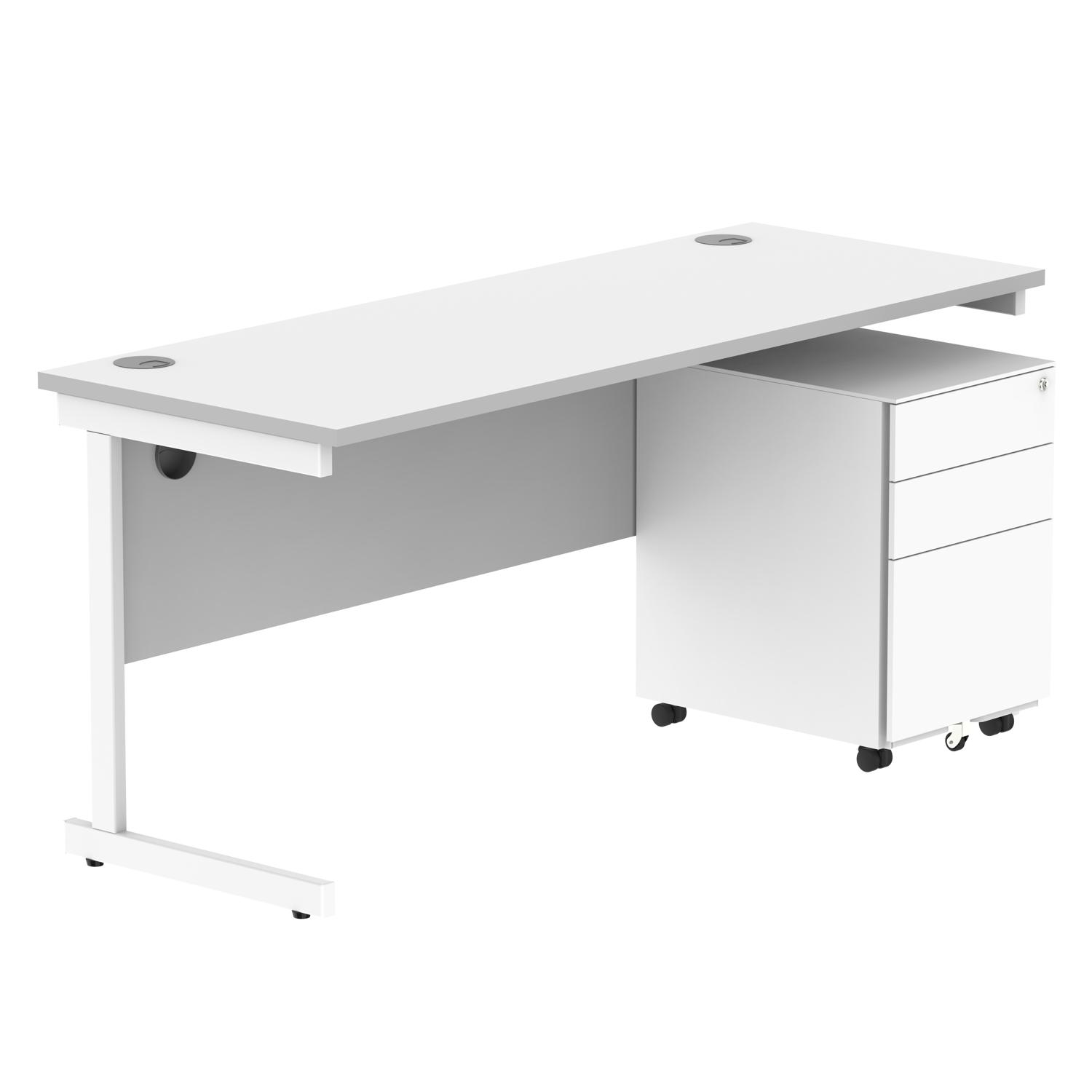 CORE Single Upright Rectangular Desk + Under Desk Steel Pedestal 3 Drawers  1600 X 600 Arctic White/White