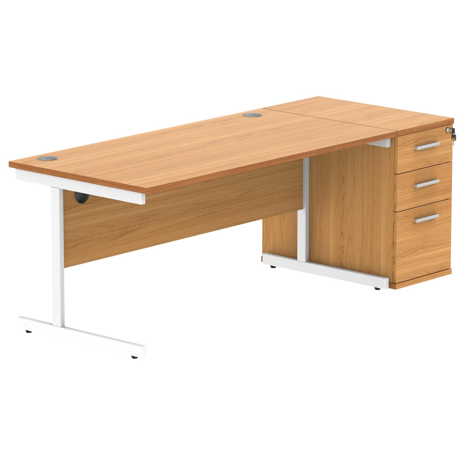 Single Upright Rectangular Desk + Desk High Pedestal 1600 X 800 Norwegian Beech/White Single Upright Rectangular Desk + Desk High Pedestal 1600 X 800 Norwegian Beech/White