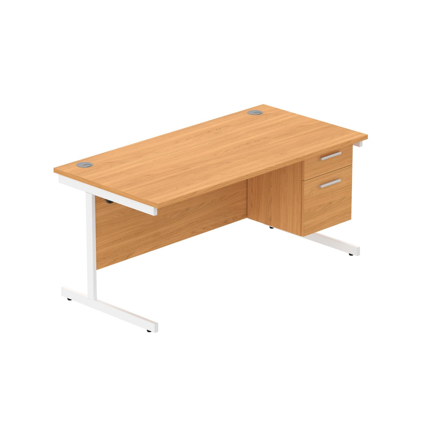 Office Rectangular Desk with Steel Single Upright Cantilever Legs + 2 Drawer Fixed Pedestal  1600X800 Norwegian Beech/White