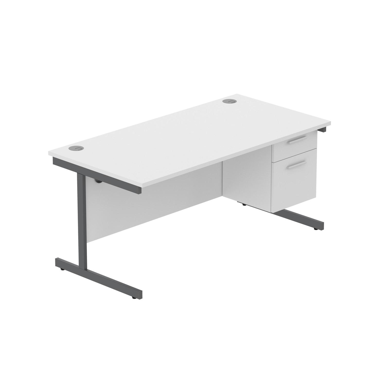 Office Rectangular Desk with Steel Single Upright Cantilever Legs + 2 Drawer Fixed Pedestal  1600X800 Arctic White/Graphite