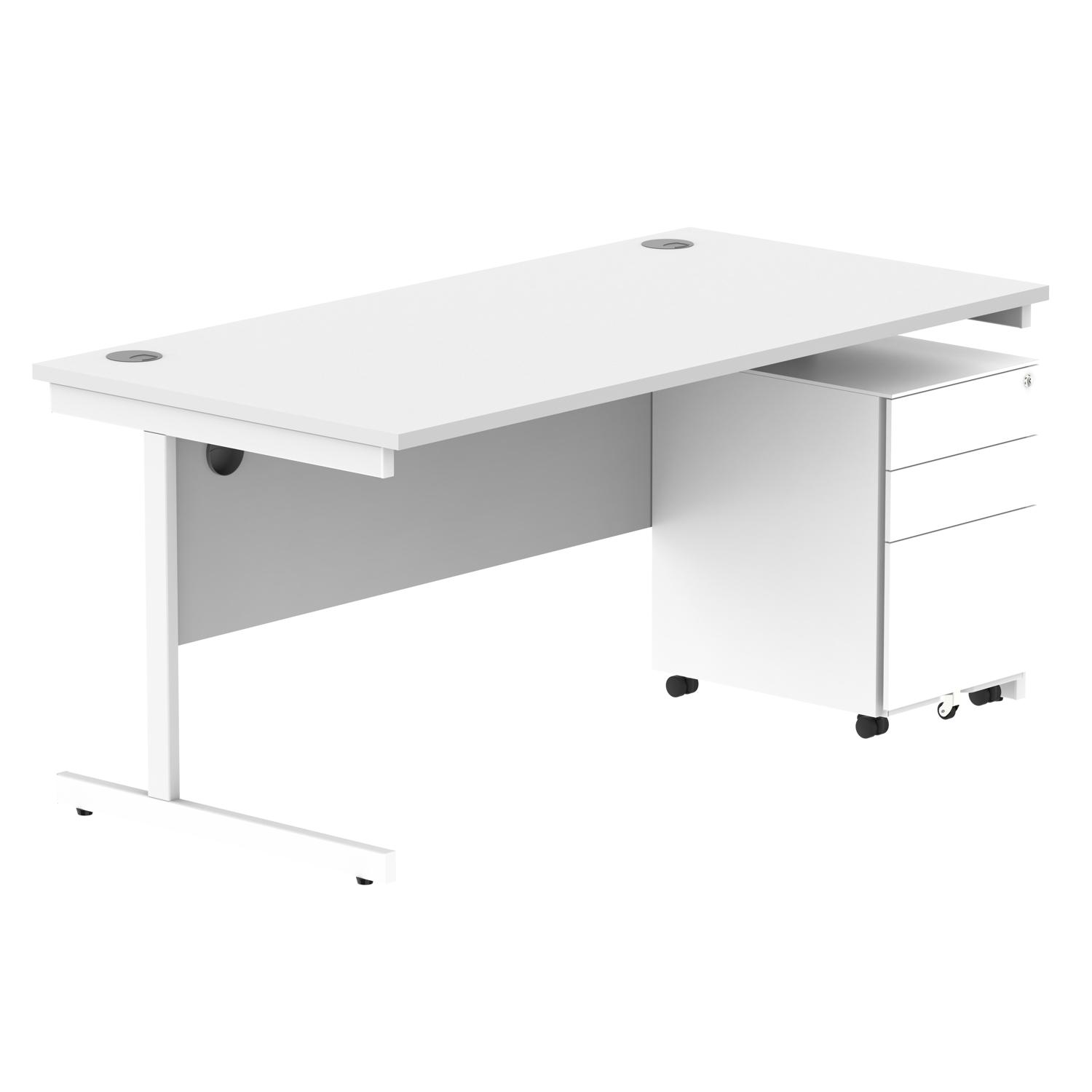 CORE Single Upright Rectangular Desk + Under Desk Steel Pedestal 3 Drawers  1600 X 800 Arctic White/White