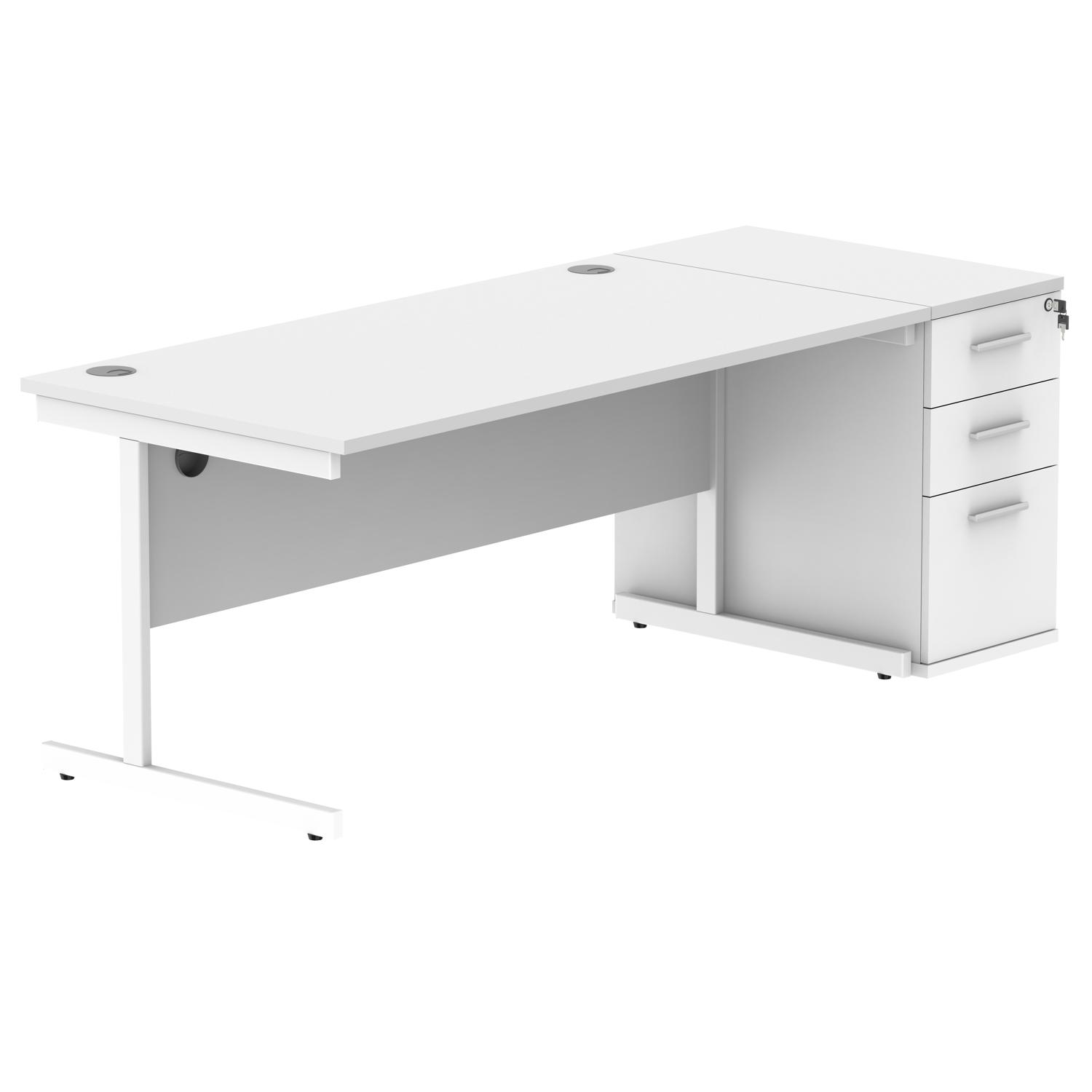 Single Upright Rectangular Desk + Desk High Pedestal  1600 X 800 Arctic White/White