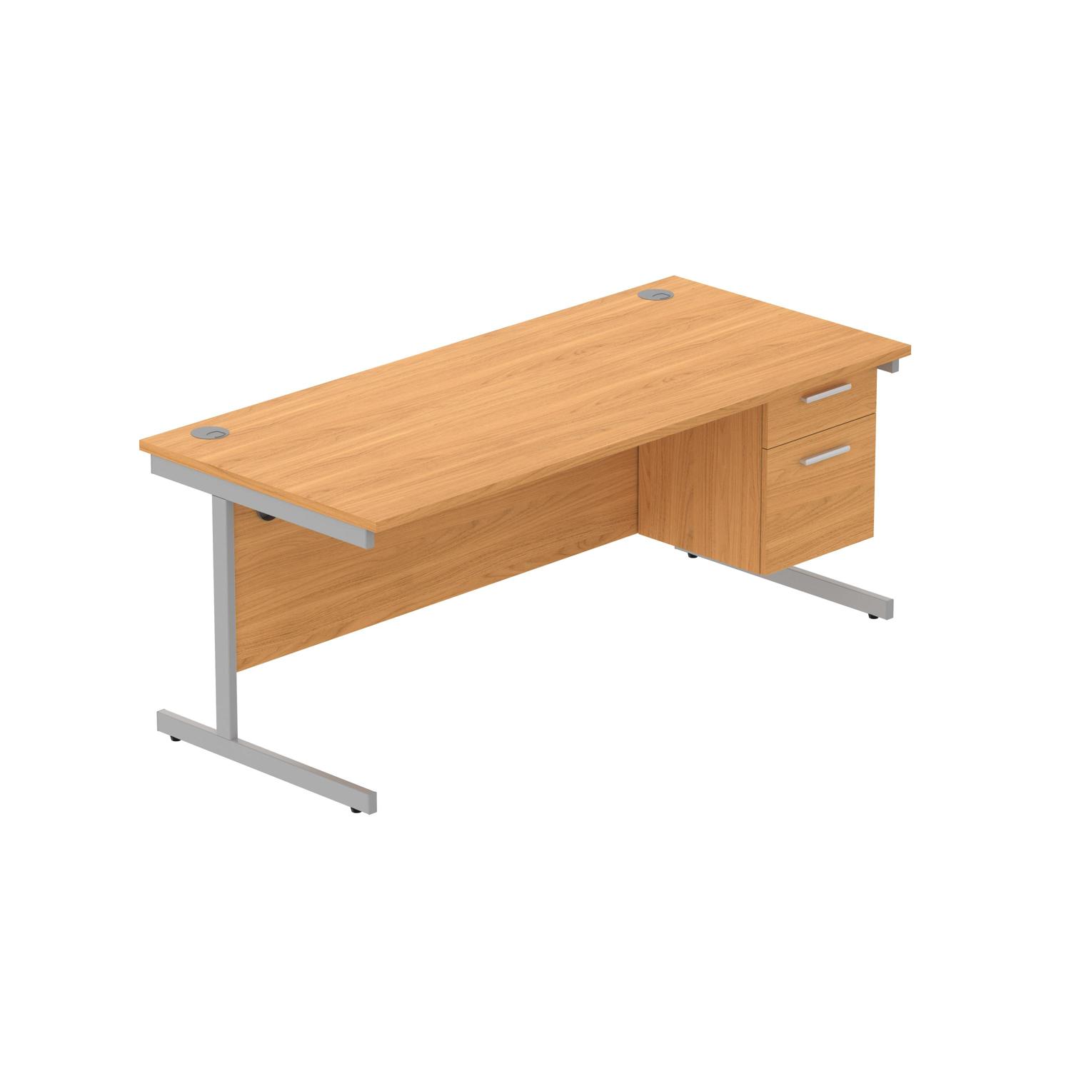 Office Rectangular Desk with Steel Single Upright Cantilever Legs + 2 Drawer Fixed Pedestal  1800X800 Norwegian Beech/Silver