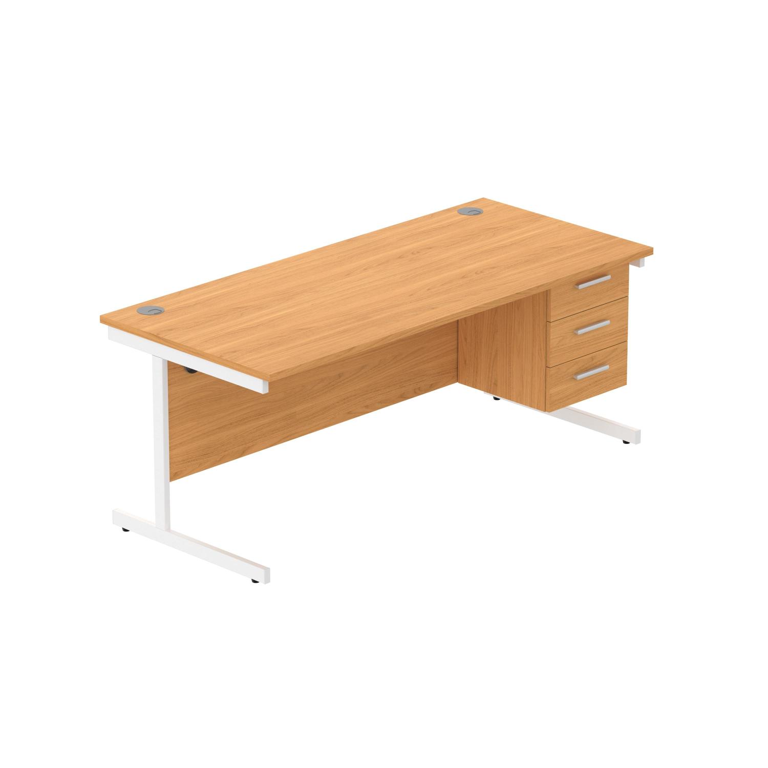 Office Rectangular Desk with Steel Single Upright Cantilever Legs + 3 Drawer Fixed Pedestal  1800X800 Norwegian Beech/White