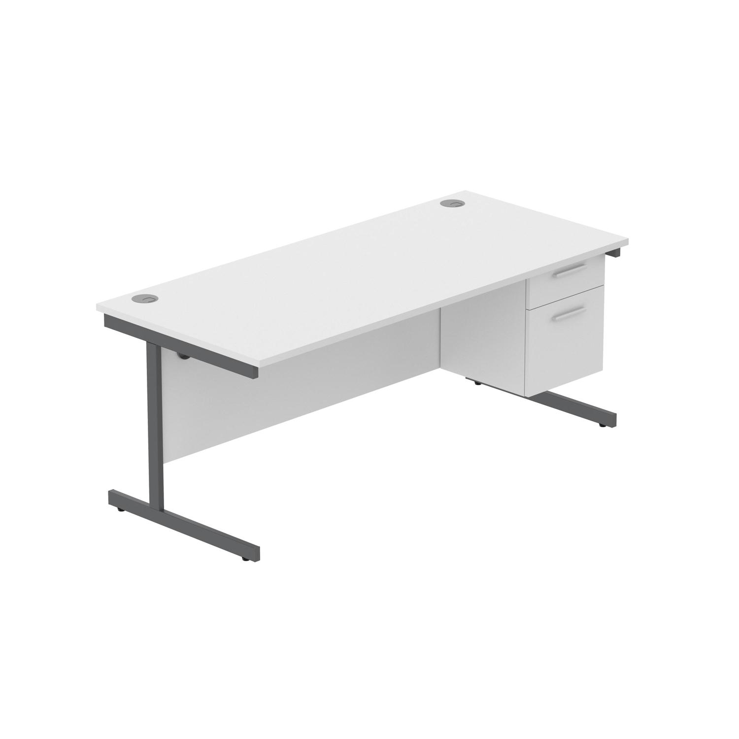 Office Rectangular Desk with Steel Single Upright Cantilever Legs + 2 Drawer Fixed Pedestal  1800X800 Canadian Oak/Graphite
