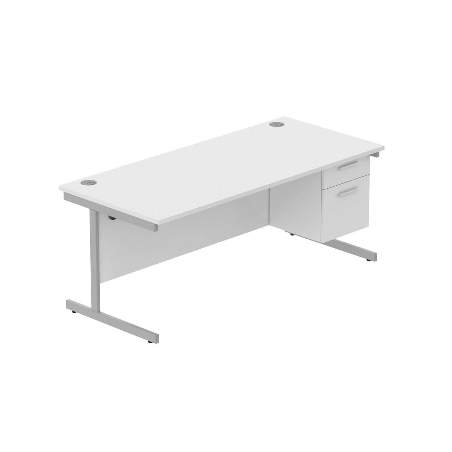 Office Rectangular Desk with Steel Single Upright Cantilever Legs + 2 Drawer Fixed Pedestal  1800X800 Canadian Oak/Silver