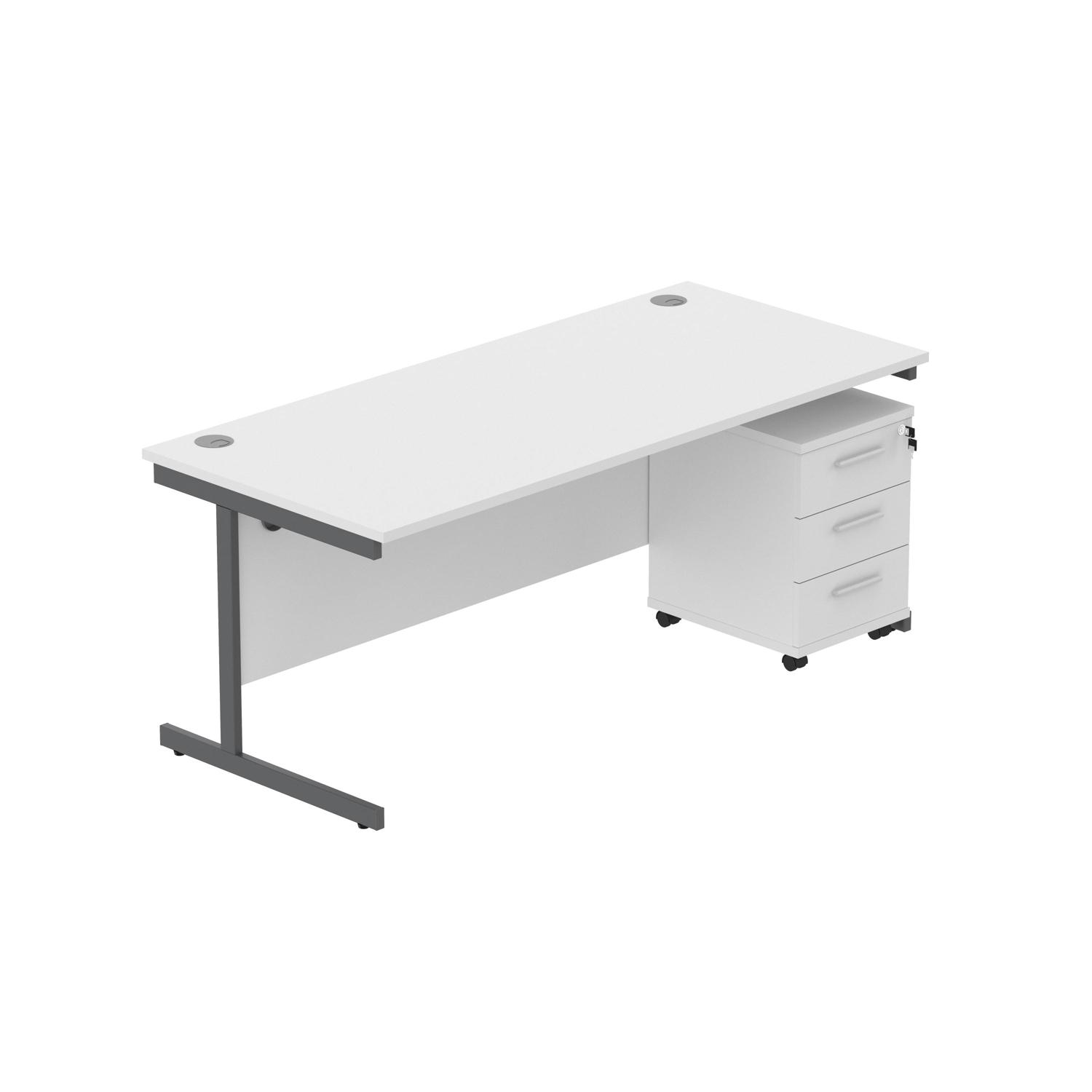 Single Upright Rectangular Desk + 3 Drawer Mobile Under Desk Pedestal  1800 X 800 Arctic White/Graphite