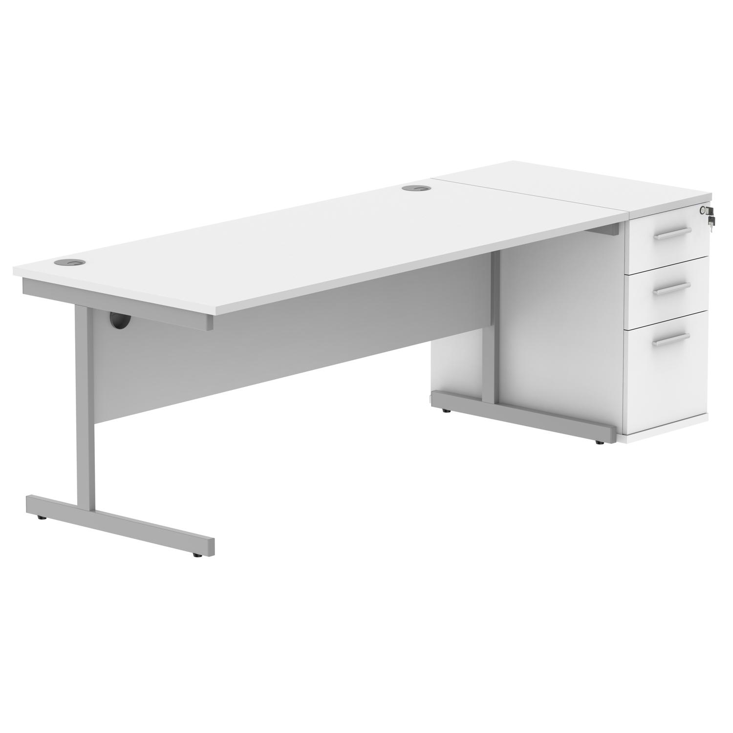 Single Upright Rectangular Desk + Desk High Pedestal  1800 X 800 Arctic White/Silver