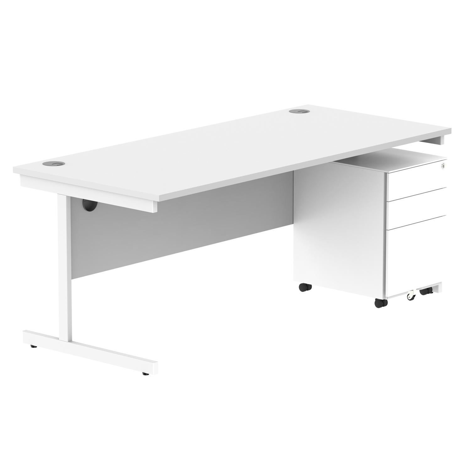 CORE Single Upright Rectangular Desk + Under Desk Steel Pedestal 3 Drawers  1800 X 800 Arctic White/White