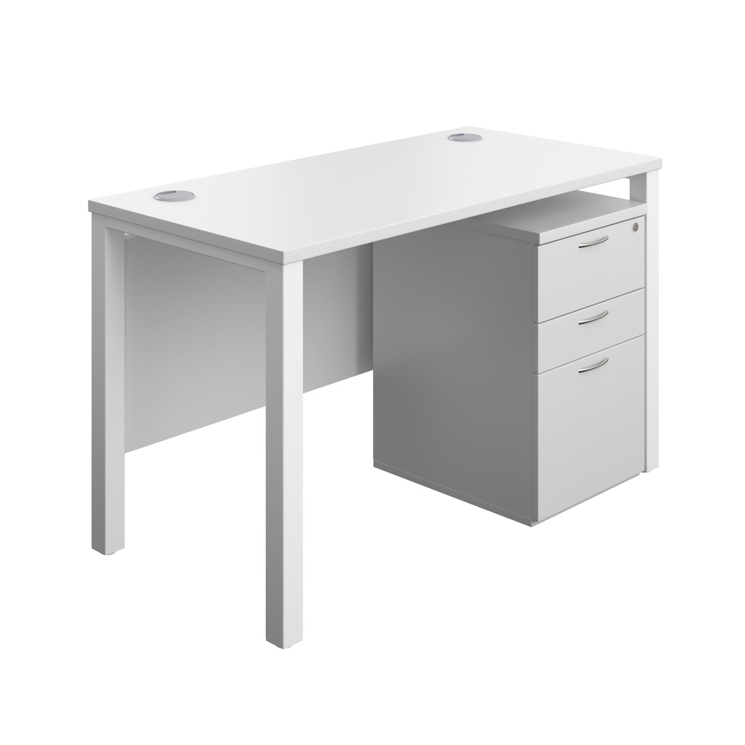 Goal Post Rectangular Desk + 3 Drawer High Mobile Pedestal  1200x600 White/White