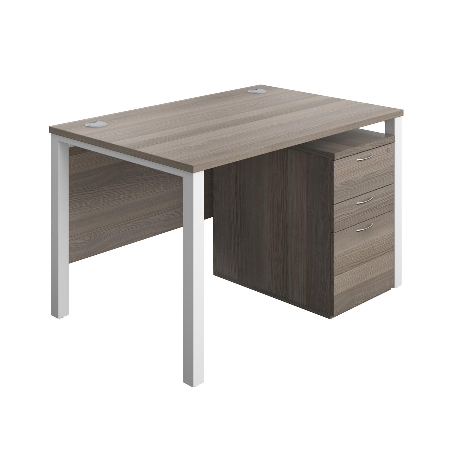 Goal Post Rectangular Desk + 3 Drawer High Mobile Pedestal  1200x800 Grey oak/White