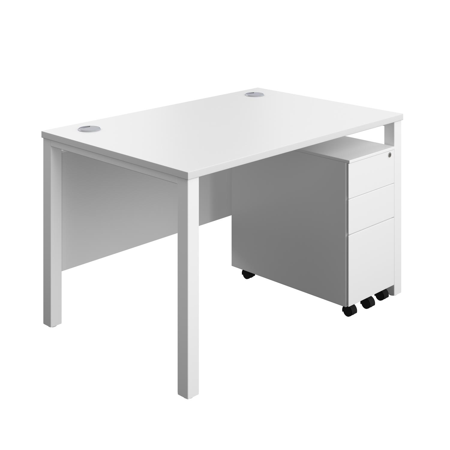 Goal Post Rectangular Desk + 3 Drawer Slimline Steel Pedestal  1200x800 White/White