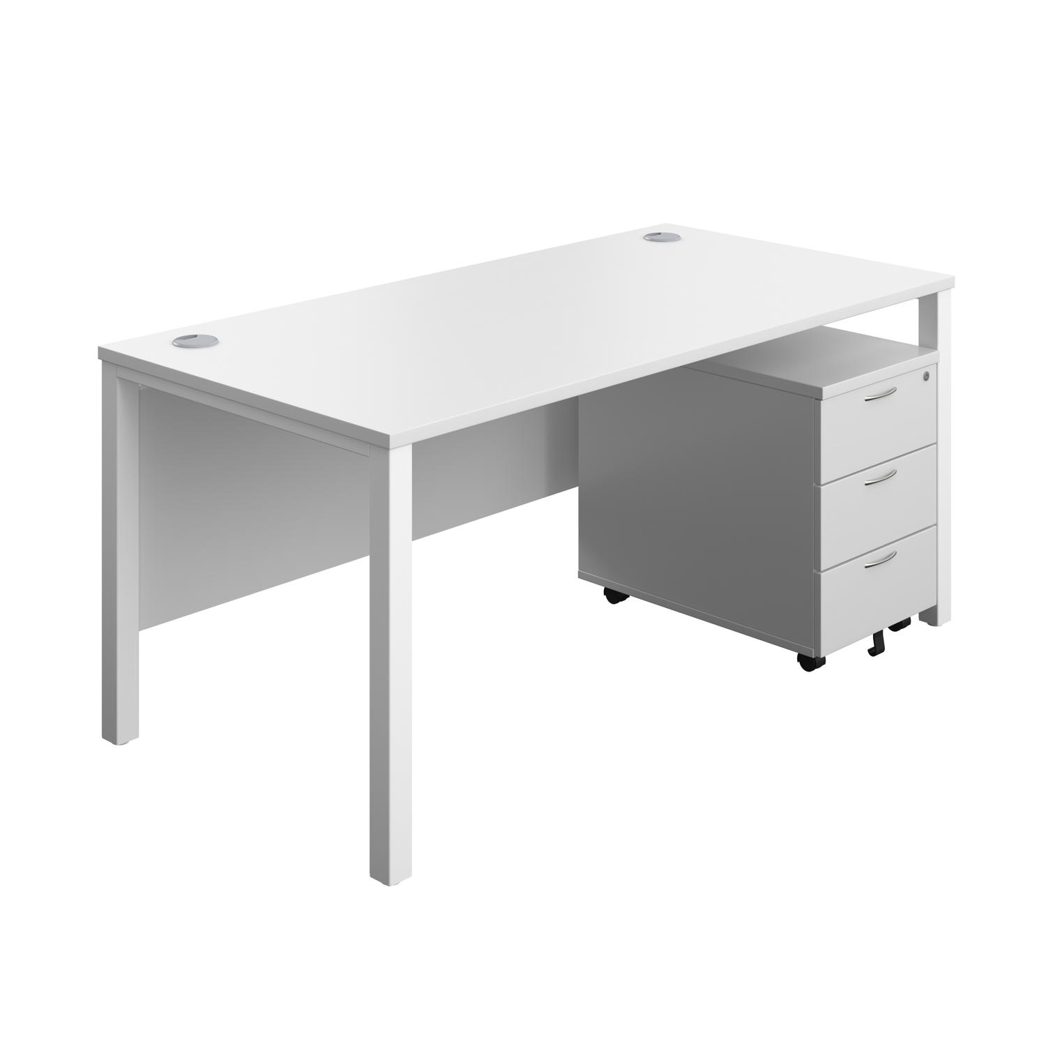 Goal Post Rectangular Desk + 3 Drawer Mobile Pedestal 1600x800 White/White Goal Post Rectangular Desk + 3 Drawer Mobile Pedestal 1600x800 White/White