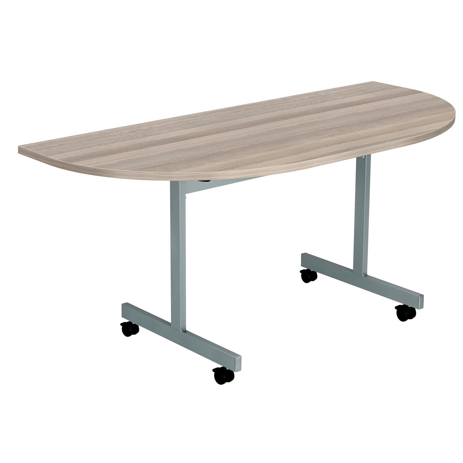 One Eighty D-End Tilting Table  1600 X 800 Grey Oak/Silver