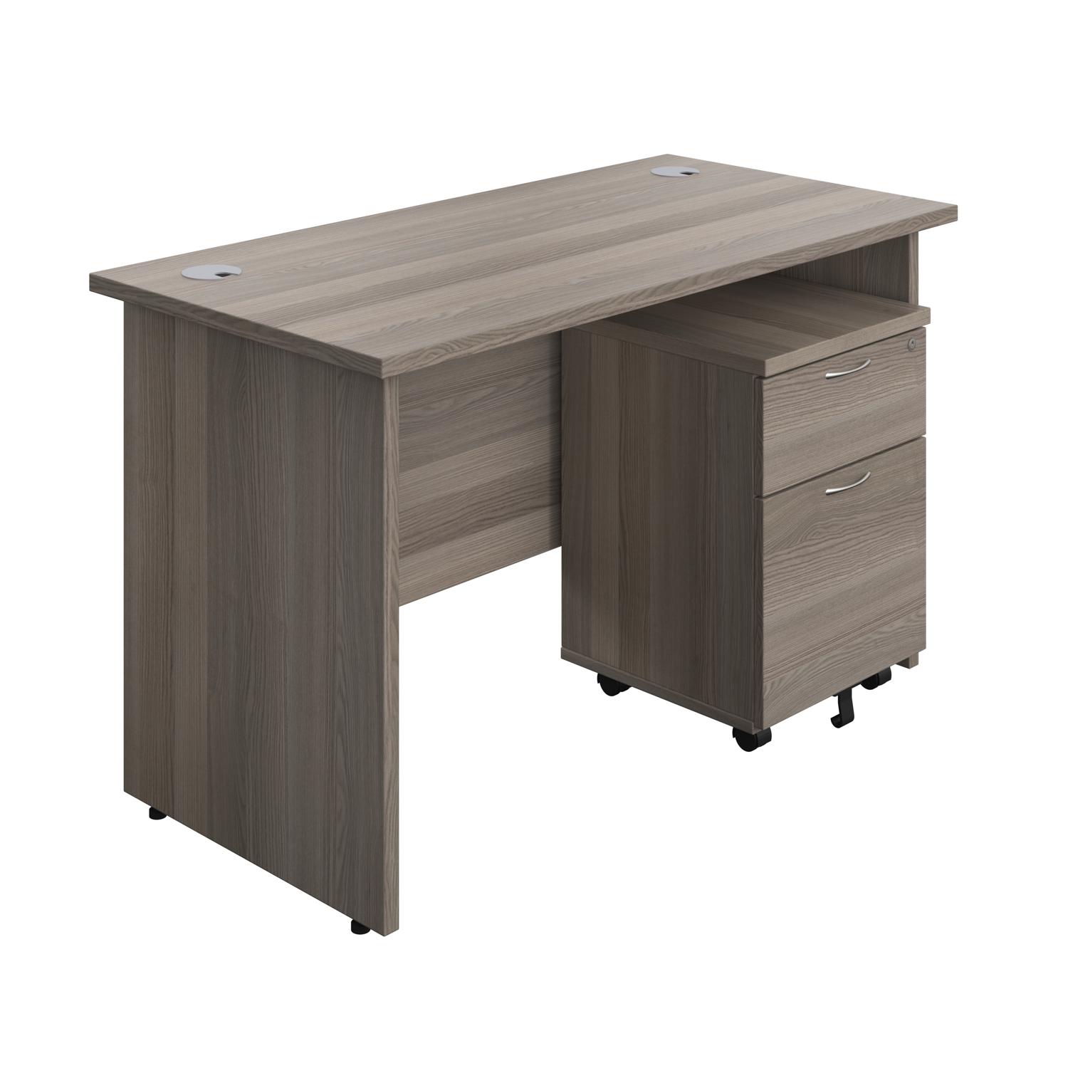 Panel Rectangular Desk + 2 Drawer Mobile Pedestal Bundle  1200X600 Grey Oak/Grey Oak