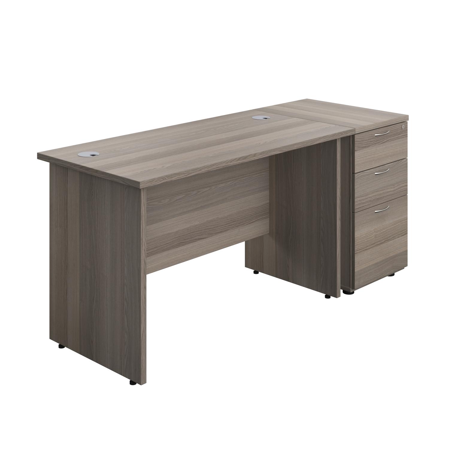 Panel Rectangular Desk + 3 Drawer Desk High Pedestal Bundle 1200X600 Grey Oak/Grey Oak Panel Rectangular Desk + 3 Drawer Desk High Pedestal Bundle 1200X600 Grey Oak/Grey Oak