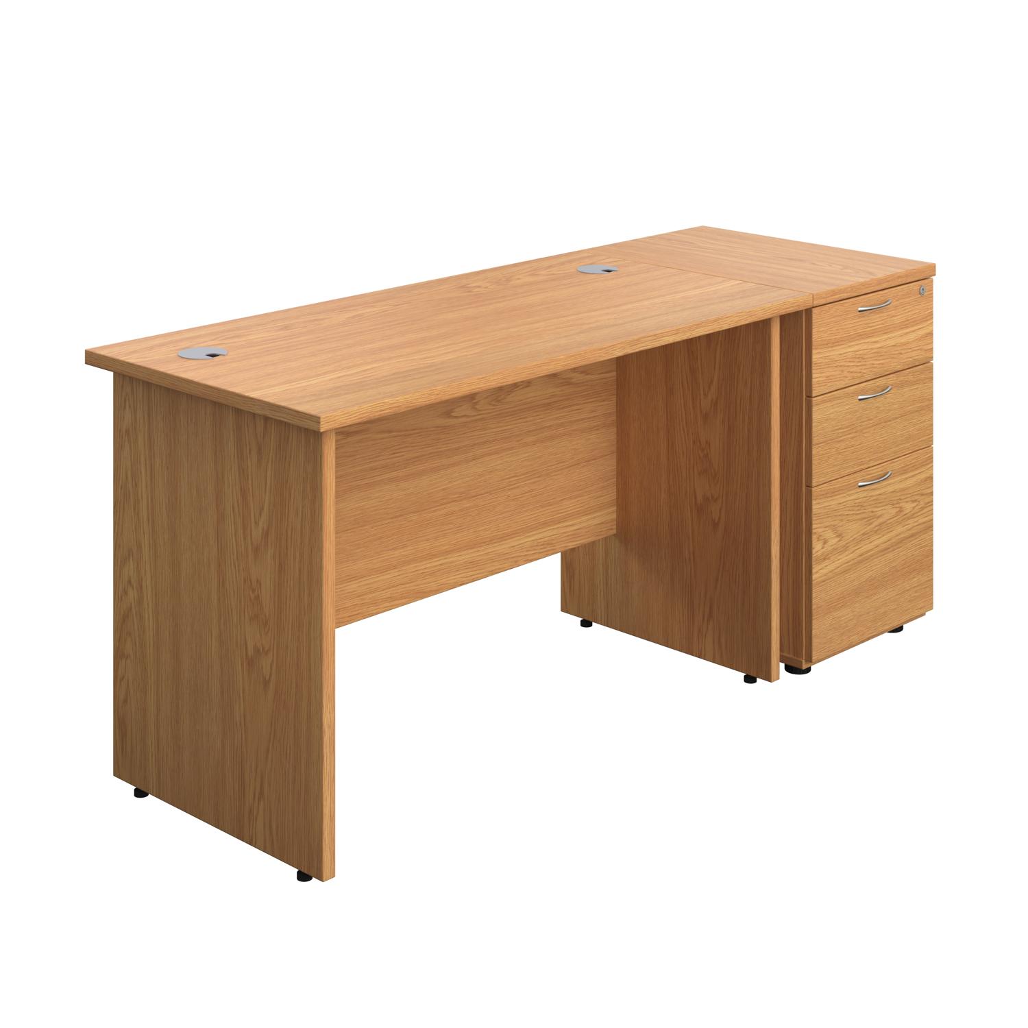 Panel Rectangular Desk + 3 Drawer Desk High Pedestal Bundle  1200X600 Nova Oak/Nova Oak