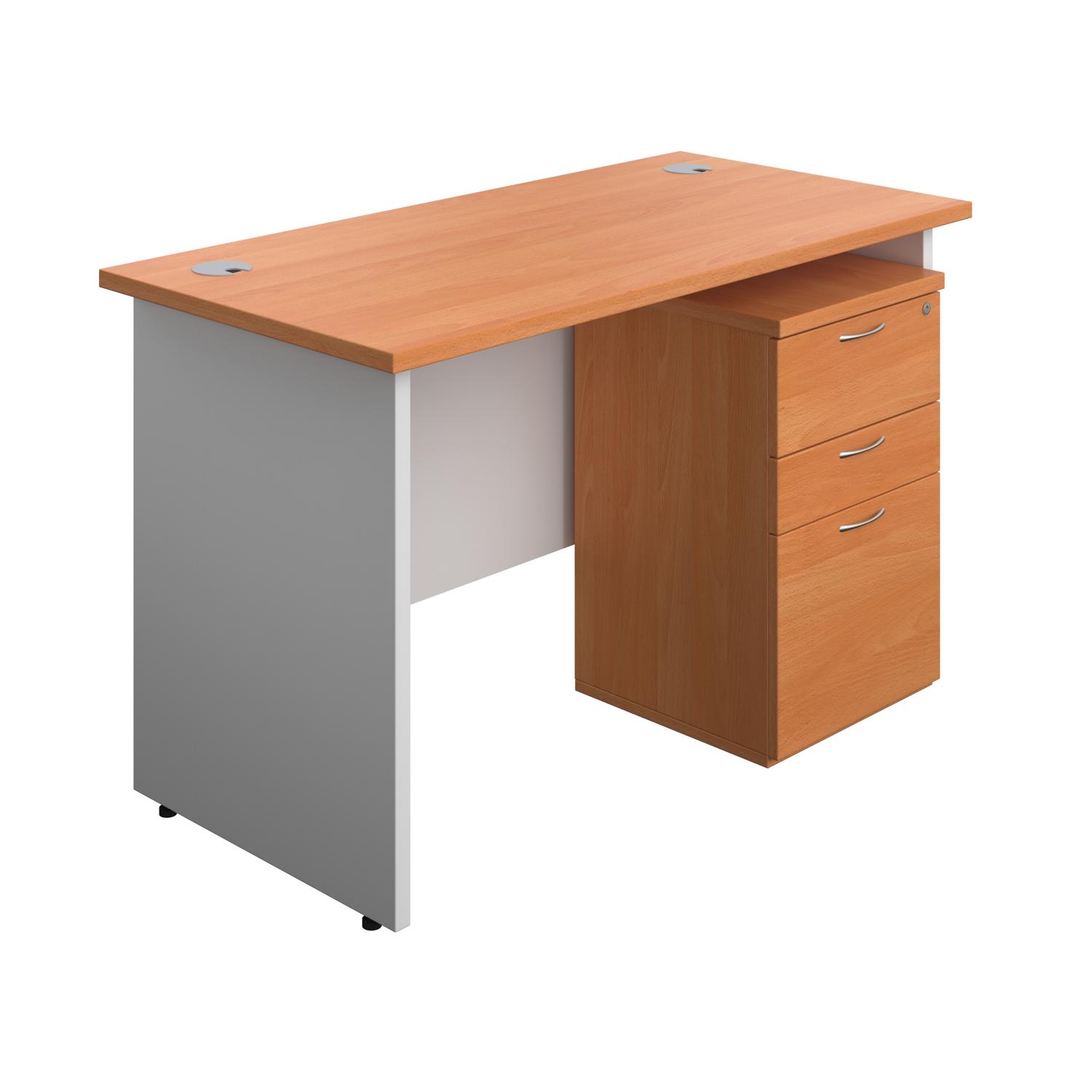 Panel Plus Rectangular Desk + 3 Drawer High Mobile Pedestal Bundle  1200X600 Beech/White