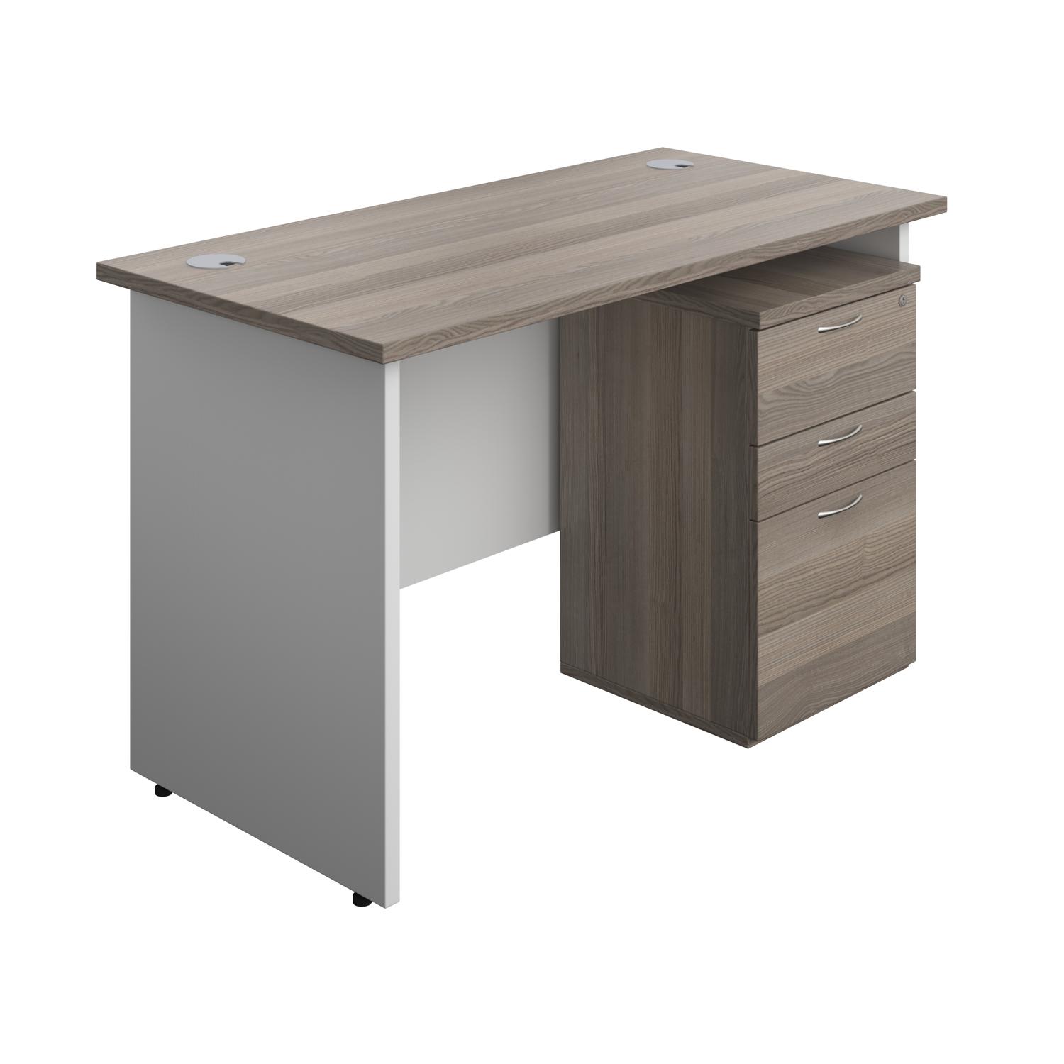 Panel Plus Rectangular Desk + 3 Drawer High Mobile Pedestal Bundle  1200X600 Grey Oak/White